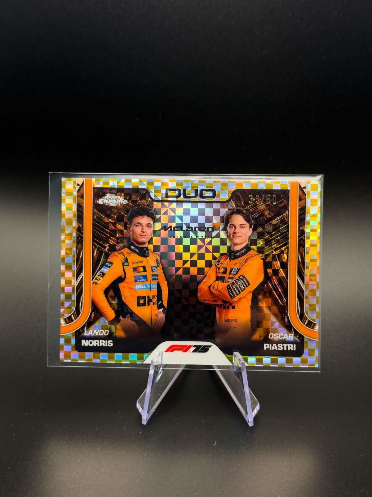 2025 Topps Chrome F1 Norris Piastri McLaren Duo #166 Gold Checker /50