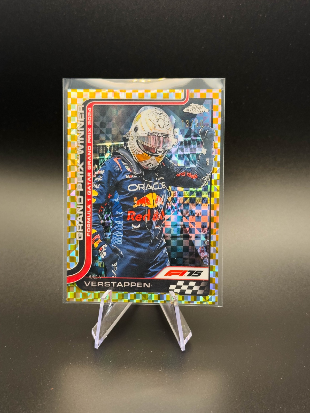 2025 Topps Chrome F1 Max Verstappen #115 Qatar GP Winner Gold Checker /50