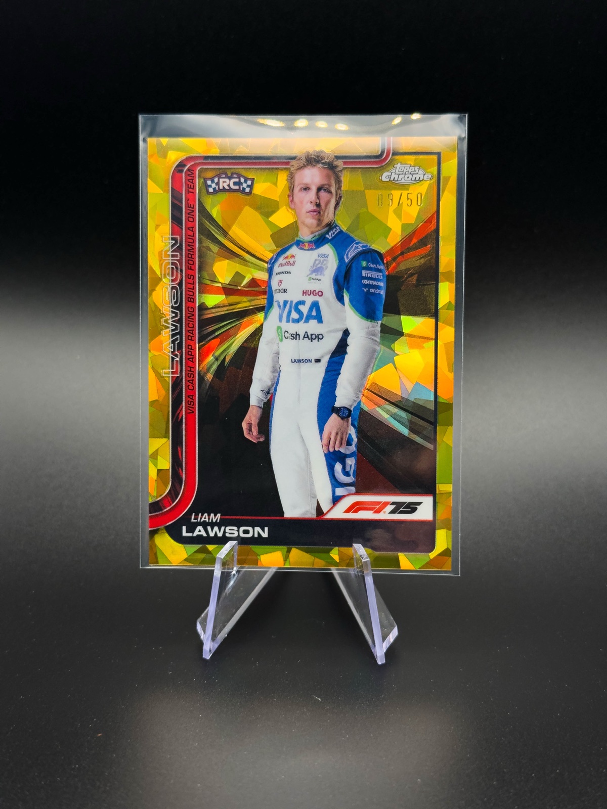 2025 Topps Chrome F1 Liam Lawson RC #11 Gold RayWave Refractor /50