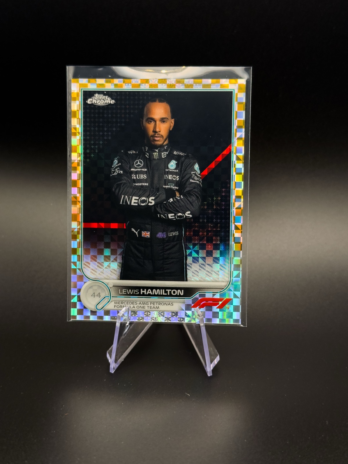 2022 Topps Chrome F1 Lewis Hamilton #5 Gold Checker Flag Refractor /50