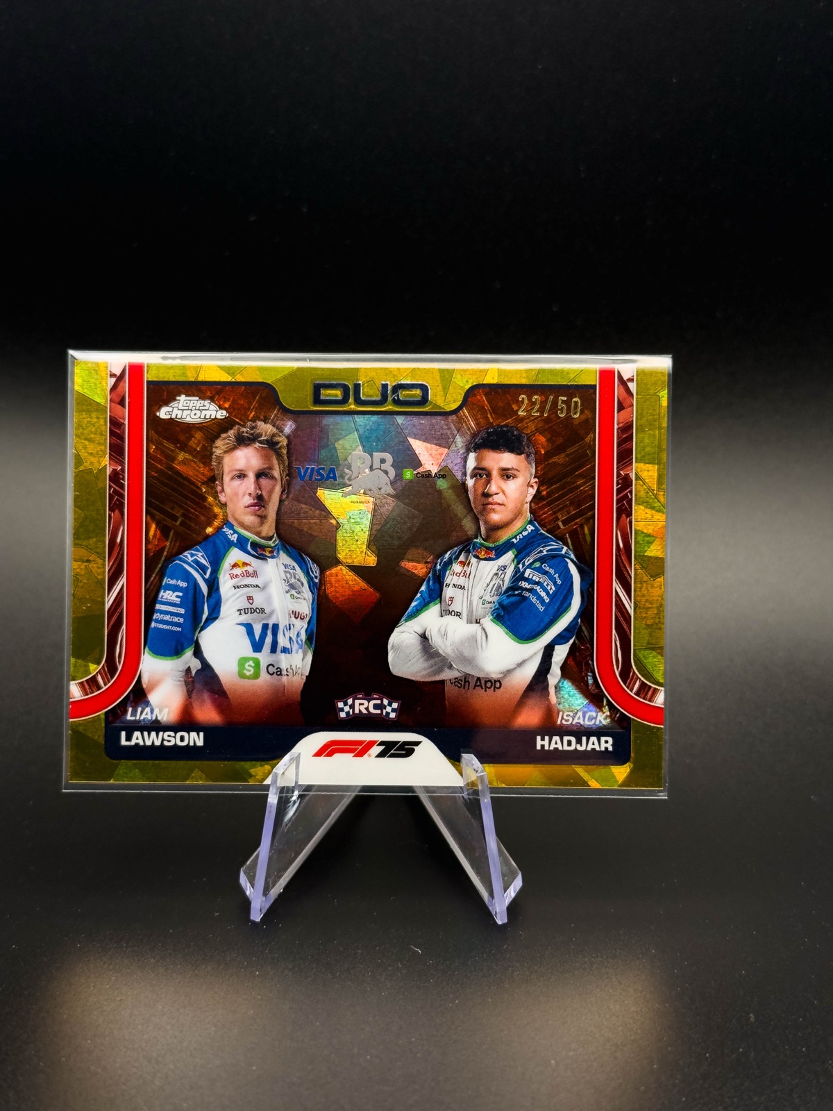 2025 Topps Chrome F1 Lawson Hadjar RC Duo #169 Gold RayWave Refractor /50