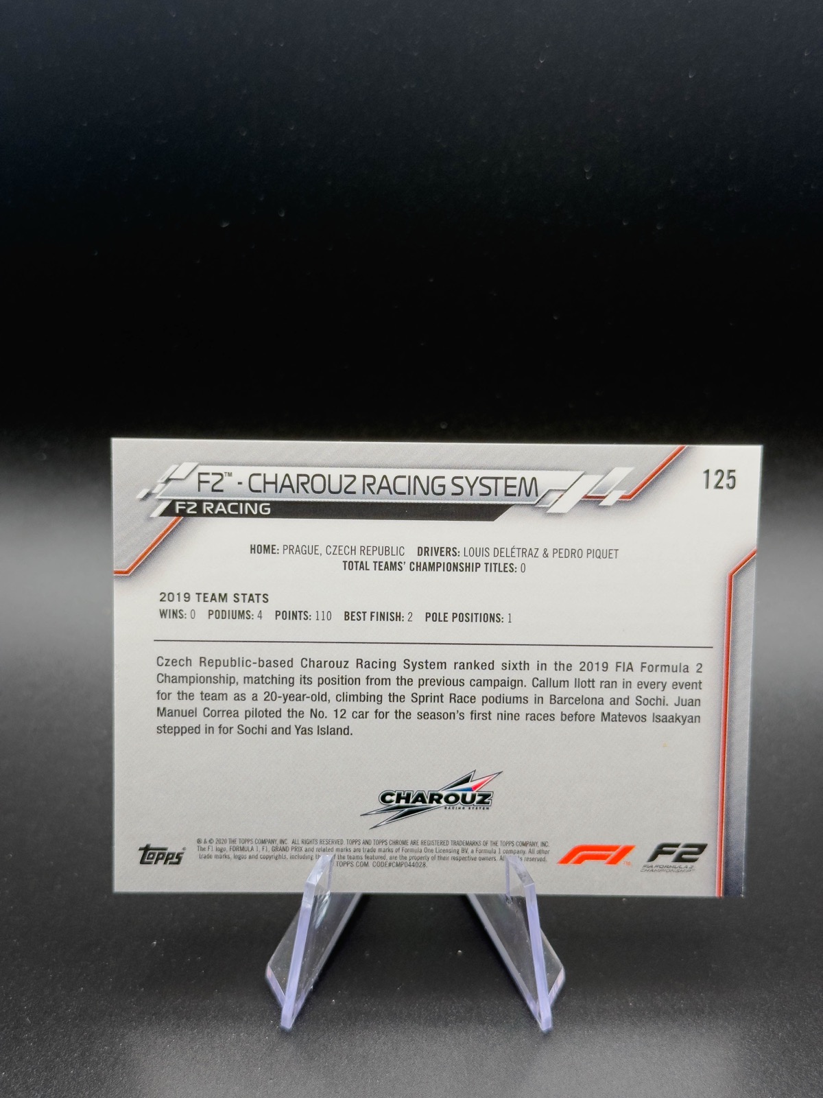2020 Topps Chrome F1 Charouz Racing System (F2) #125 Team Logo, 70th Anniversary back