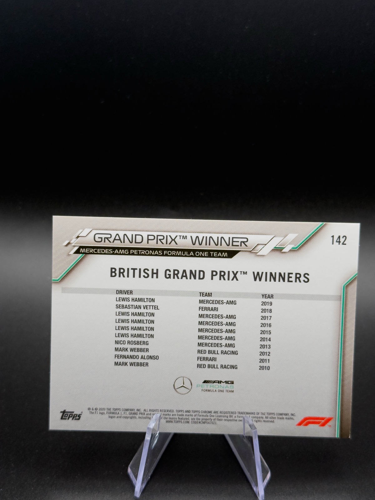 2020 Topps Chrome Sapphire F1 Lewis Hamilton #142 GP Winner (GB), Sapphire back