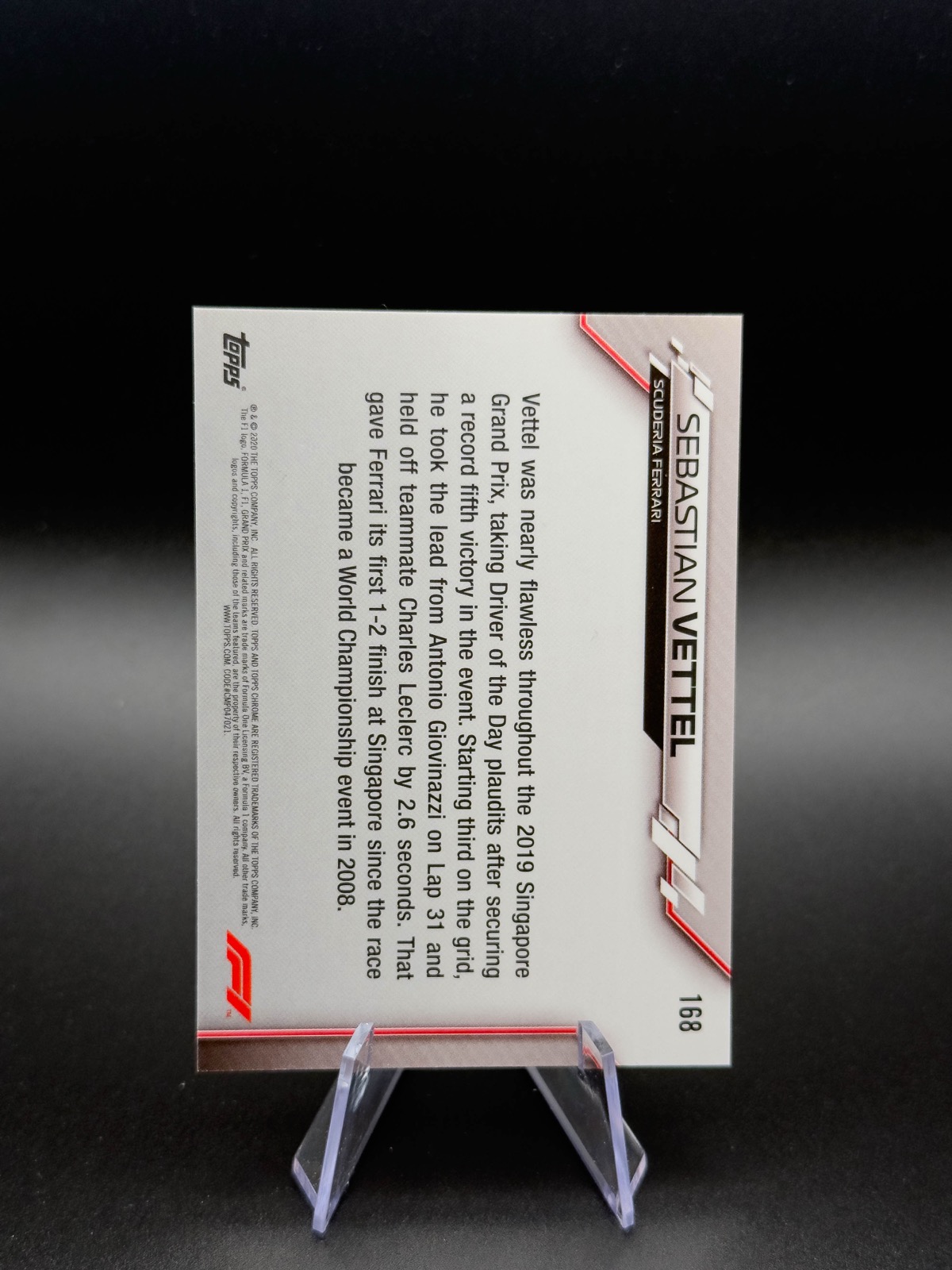 2020 Topps Chrome Sapphire F1 Sebastian Vettel #168 Driver of the Day back