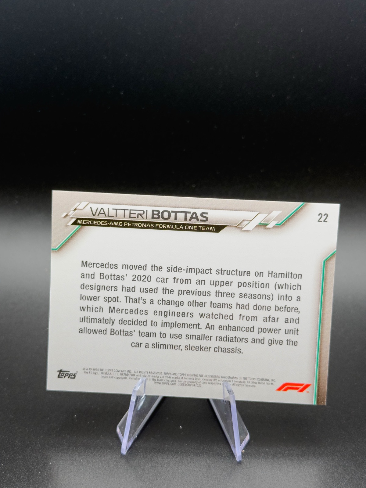 2020 Topps Chrome Sapphire F1 Valtteri Bottas #22 Base Sapphire (car image) back