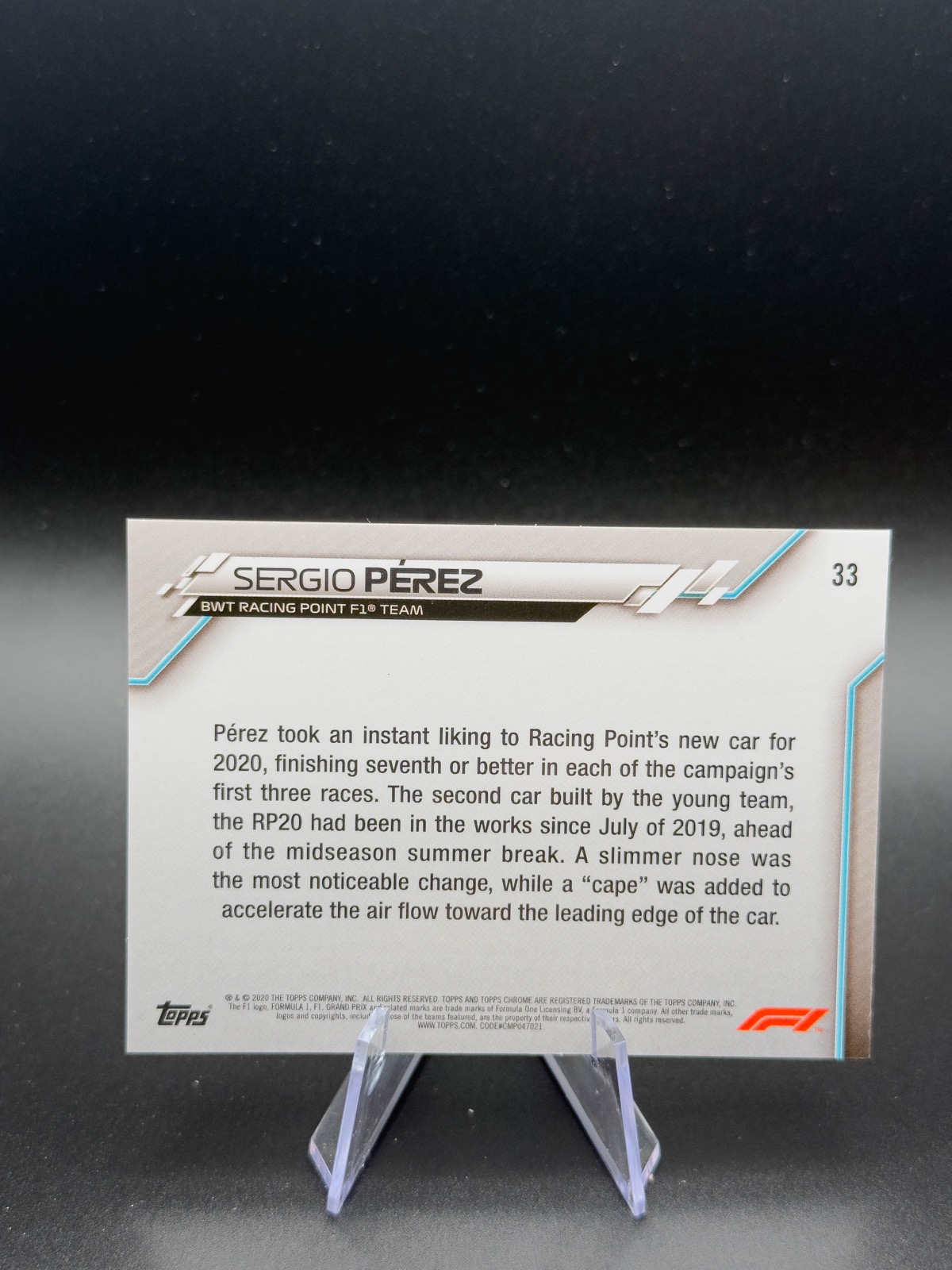2020 Topps Chrome Sapphire F1 Sergio Perez #33 Base Sapphire (car image) back