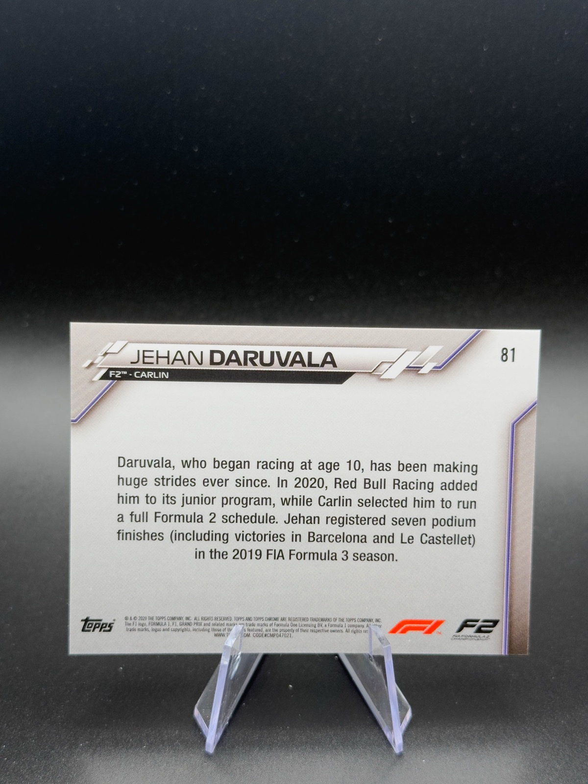 2020 Topps Chrome Sapphire F1 Jehan Daruvala #81 F2 Racers, Sapphire back