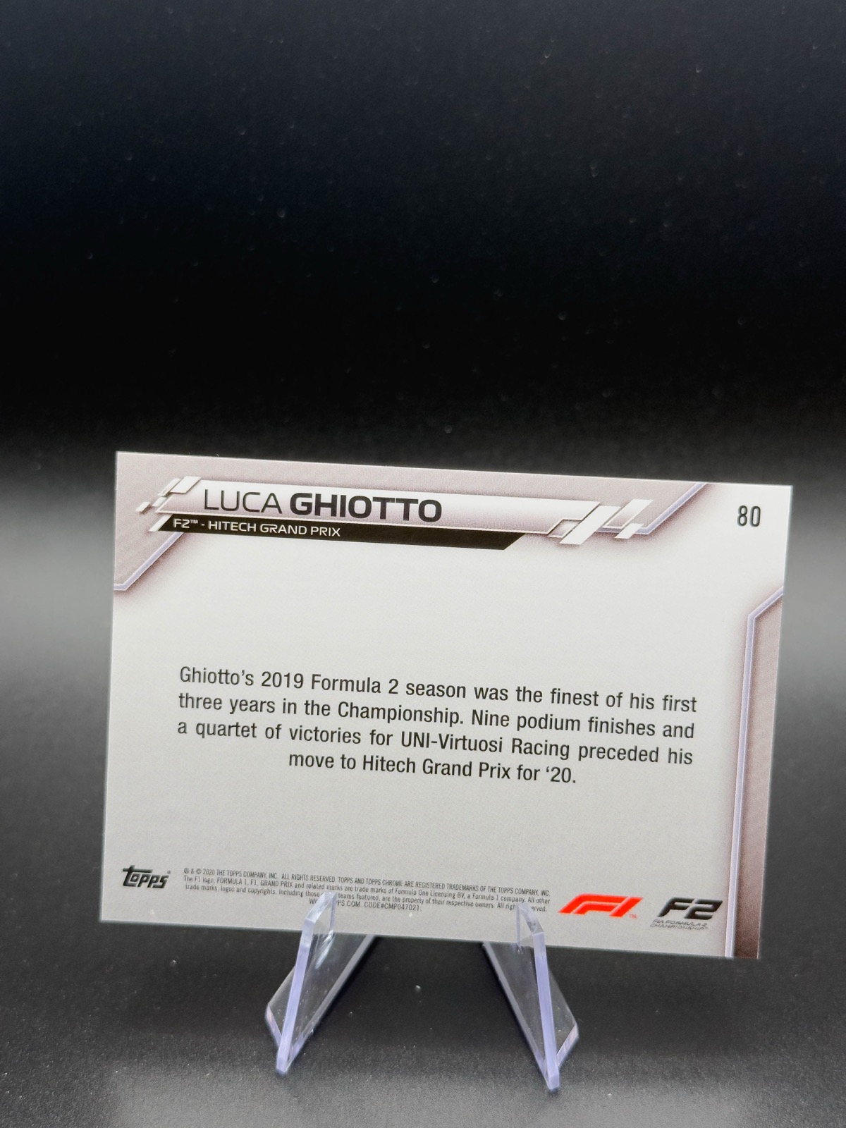 2020 Topps Chrome Sapphire F1 Luca Ghiotto #80 F2 Racers, Sapphire back