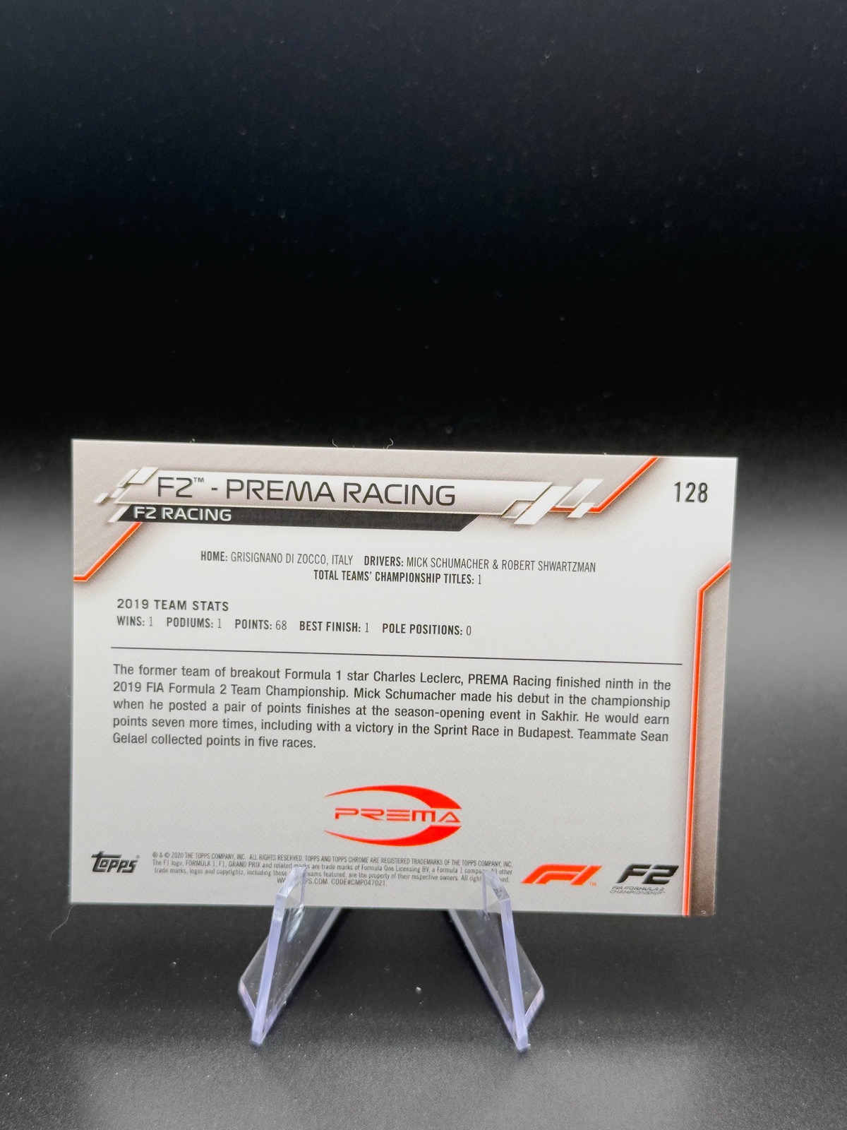 2020 Topps Chrome Sapphire F1 Prema Racing (F2) #128 Team Logo, Sapphire back