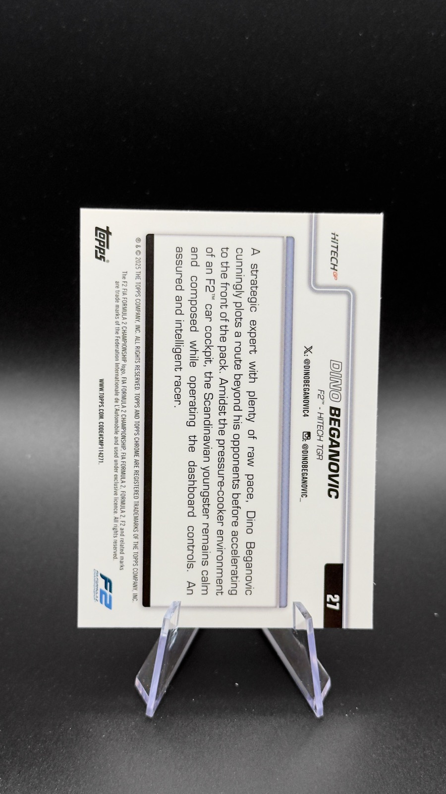 2025 Topps Chrome F1 Dino Beganovic #27 F2 Drivers, B&W Lazer back