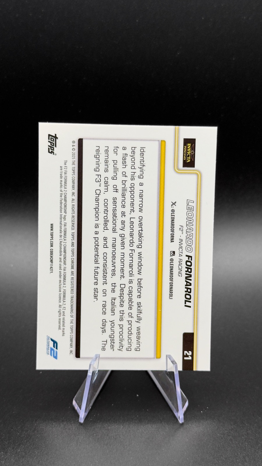2025 Topps Chrome F1 Leonardo Fornaroli #21 F2 Drivers, Aqua RayWave Ref /199 back