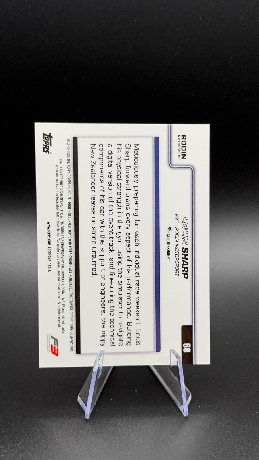 2025 Topps Chrome F1 Louis Sharp #68 F3 Drivers, Gold RayWave Refractor /50 back