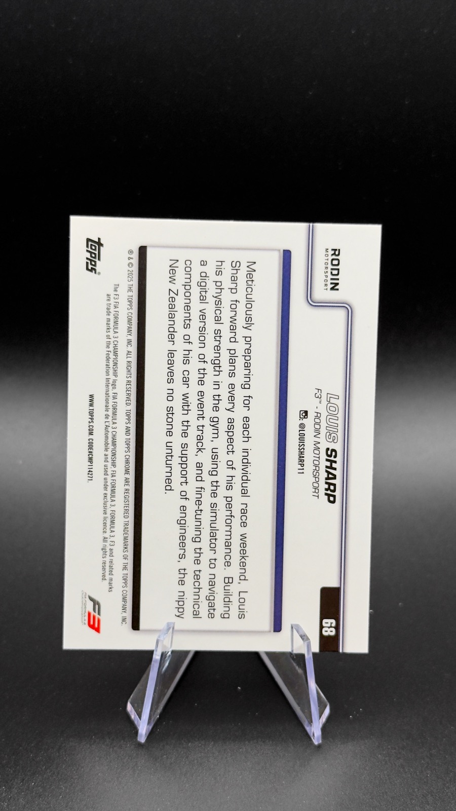 2025 Topps Chrome F1 Louis Sharp #68 F3 Drivers, Blue RayWave Refractor /150 back
