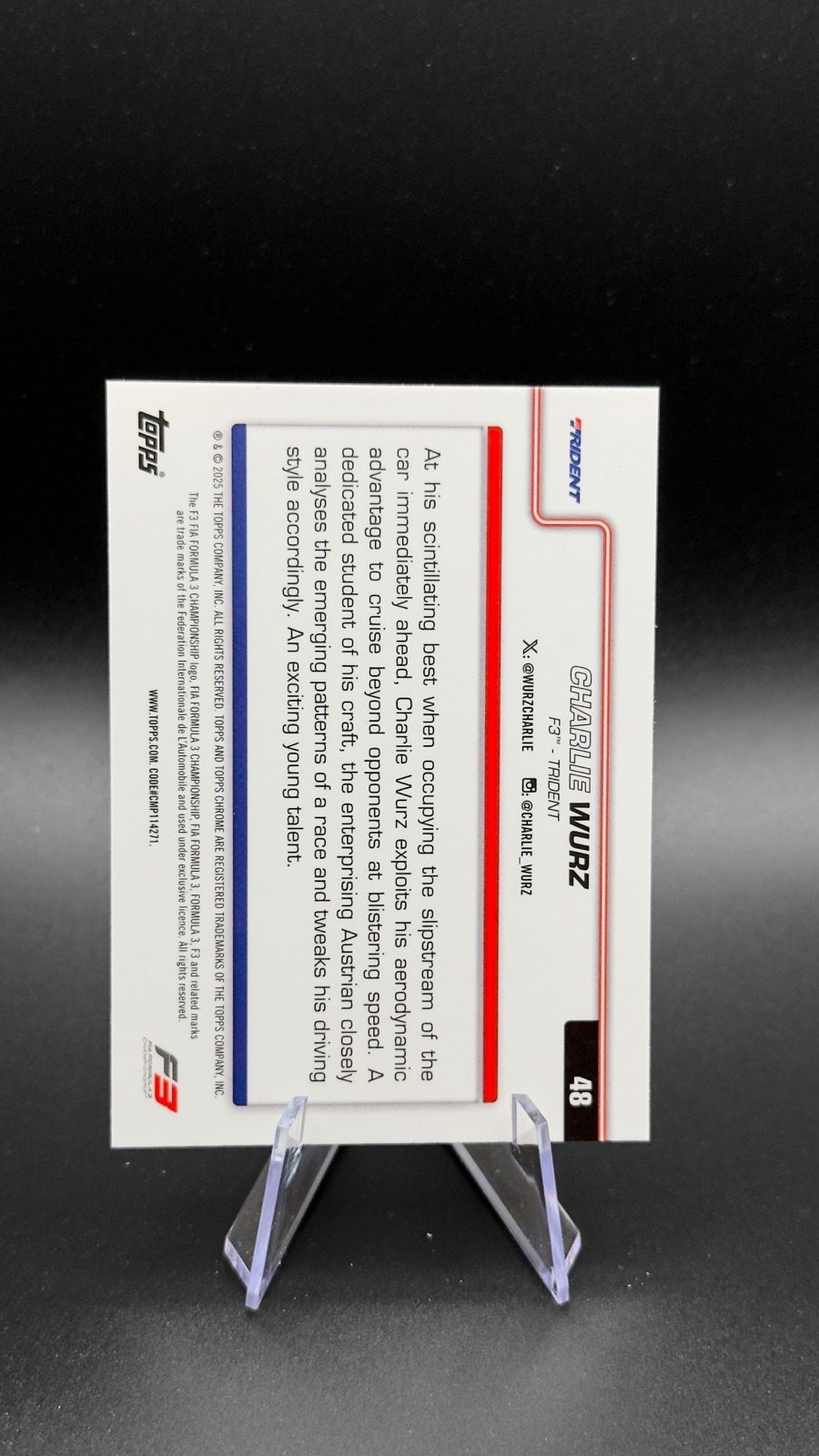 2025 Topps Chrome F1 Charlie Wurz #48 F3 Drivers, Aqua RayWave Refractor /199 back