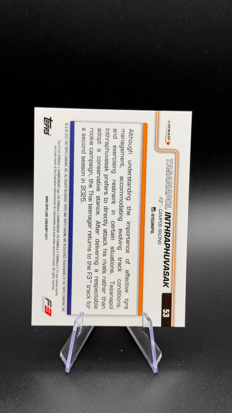 2025 Topps Chrome F1 Tasanapol Inthraphuvasak #53 F3 Drivers, Teal Ref /299 back