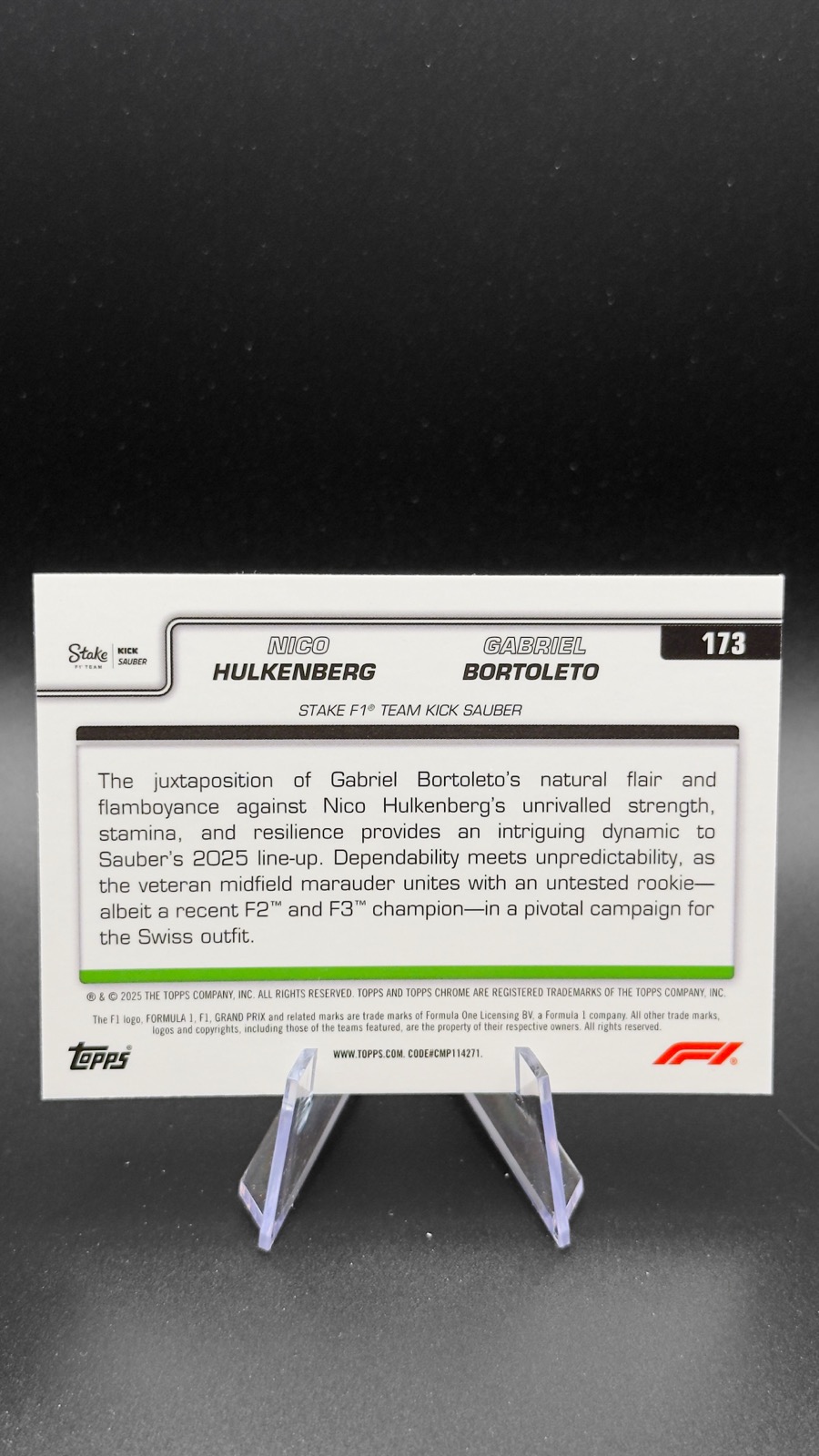 2025 Topps Chrome F1 Nico Hulkenberg / Gabriel Bortoleto #173 Duo, Pink Ref /250 back