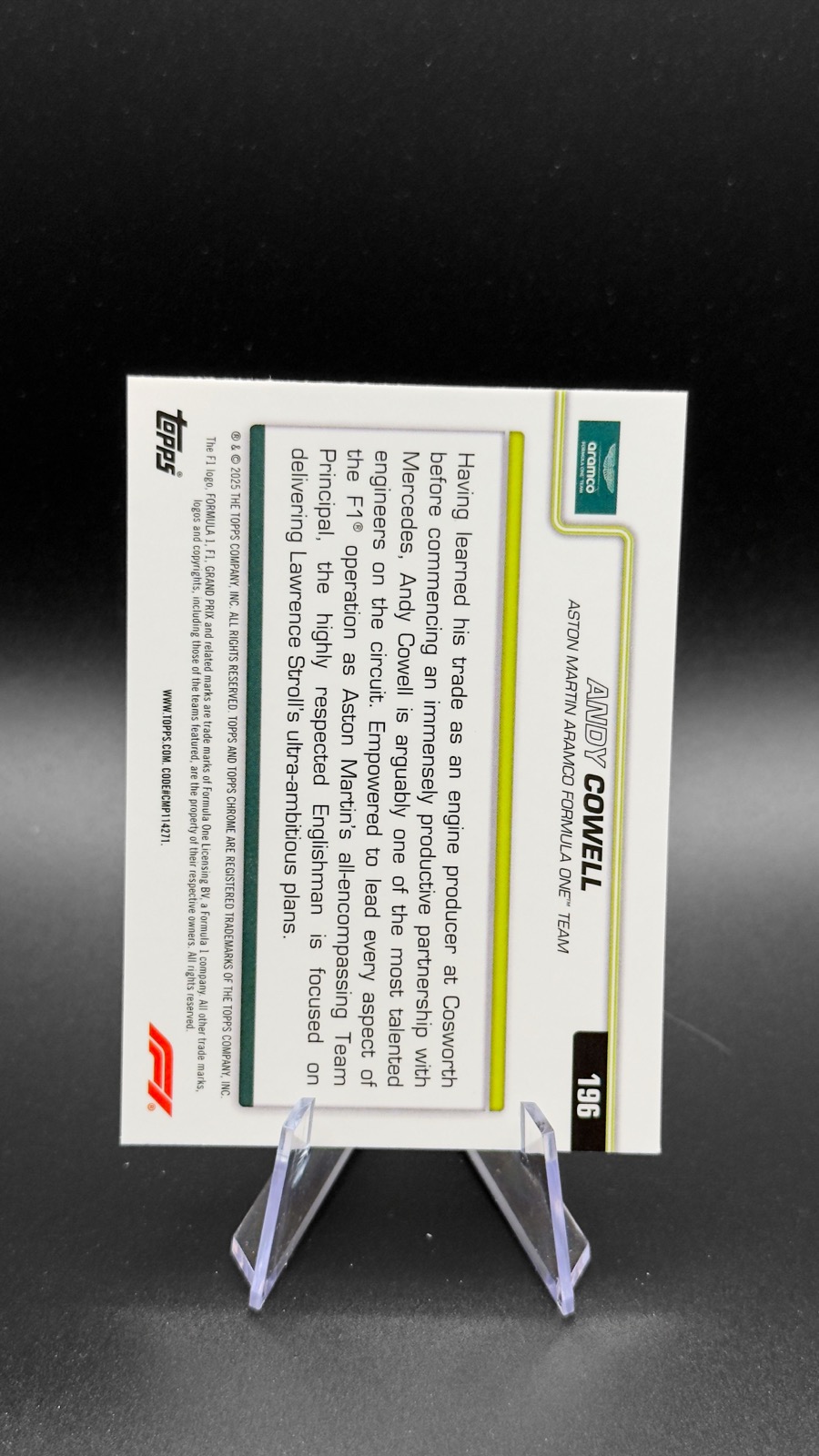 2025 Topps Chrome F1 Andy Cowell #196 Team Principal, Green Lava Refractor /140 back