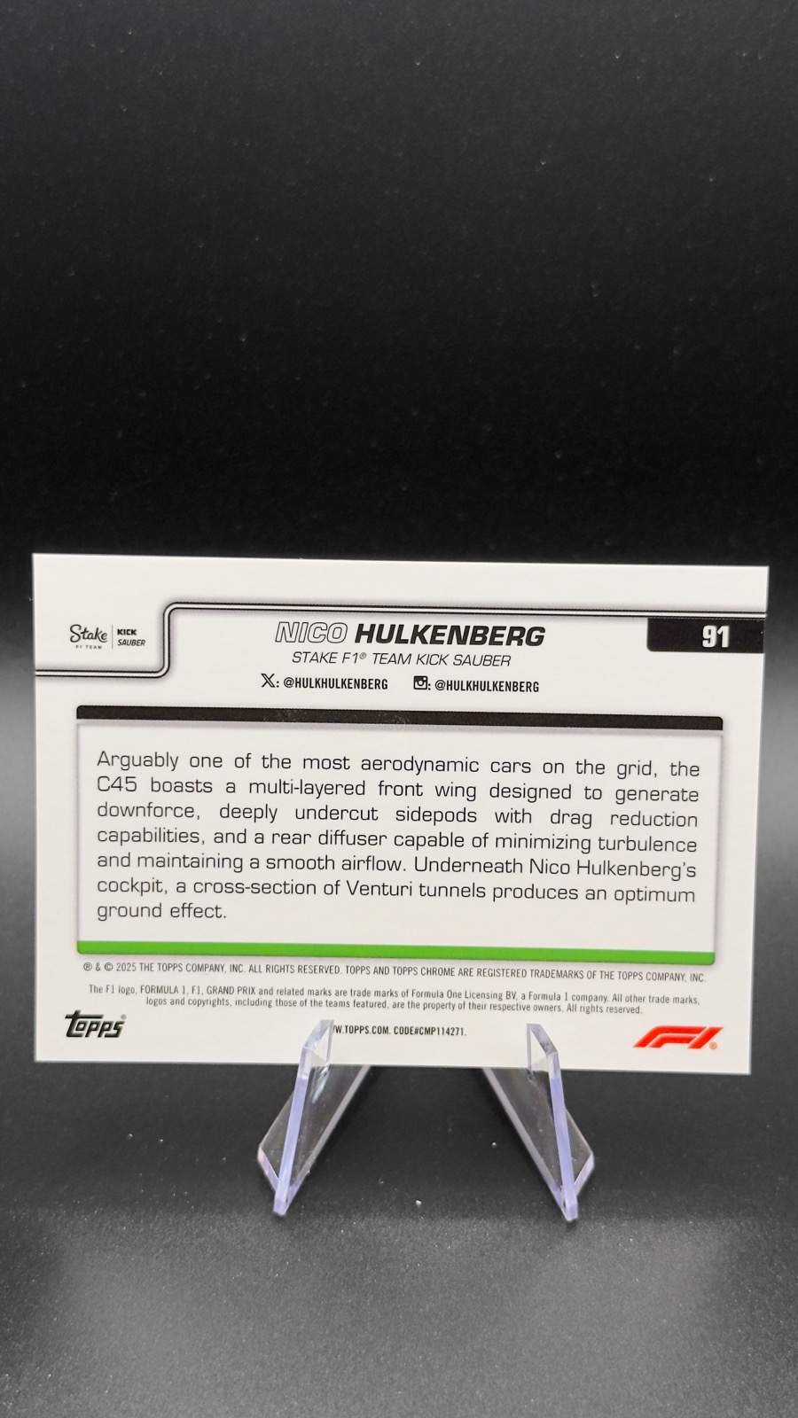 2025 Topps Chrome Sapphire F1 Nico Hulkenberg #91 Gold Sapphire /50 back