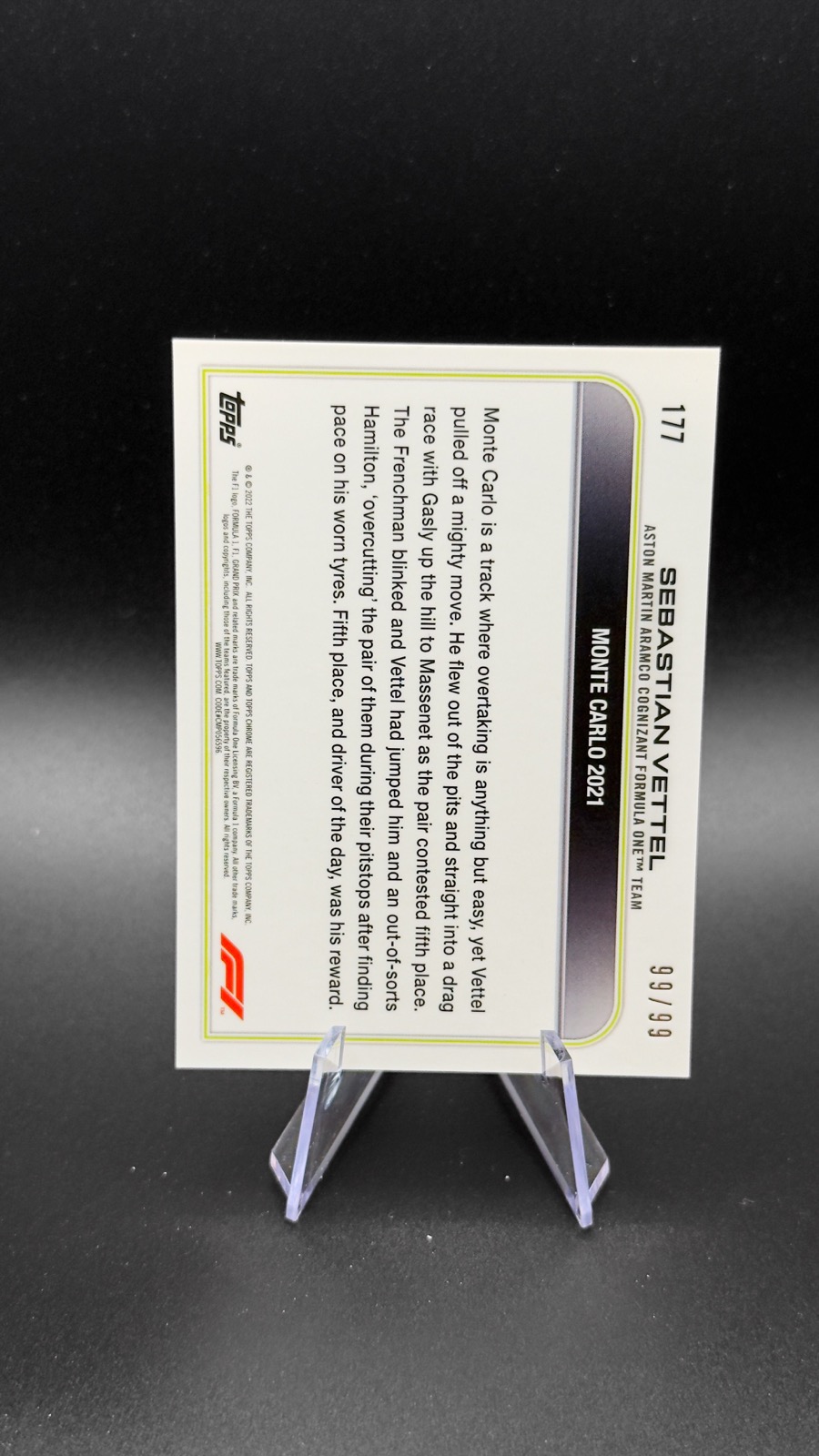 2022 Topps Chrome Sapphire F1 Sebastian Vettel #177 DOTD, Aqua Sapphire /99 back