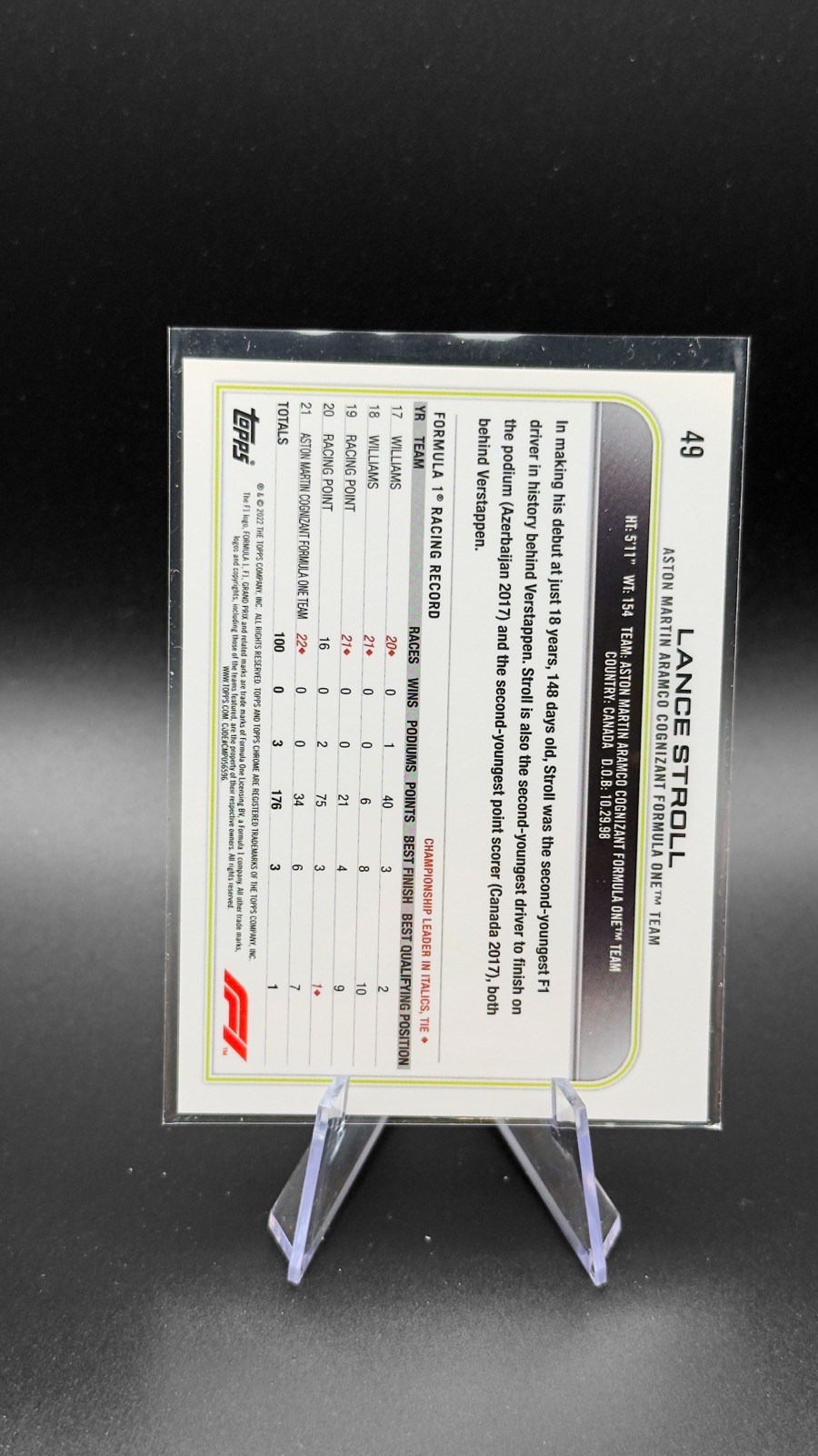 2022 Topps Chrome F1 Lance Stroll #49 Refractor back