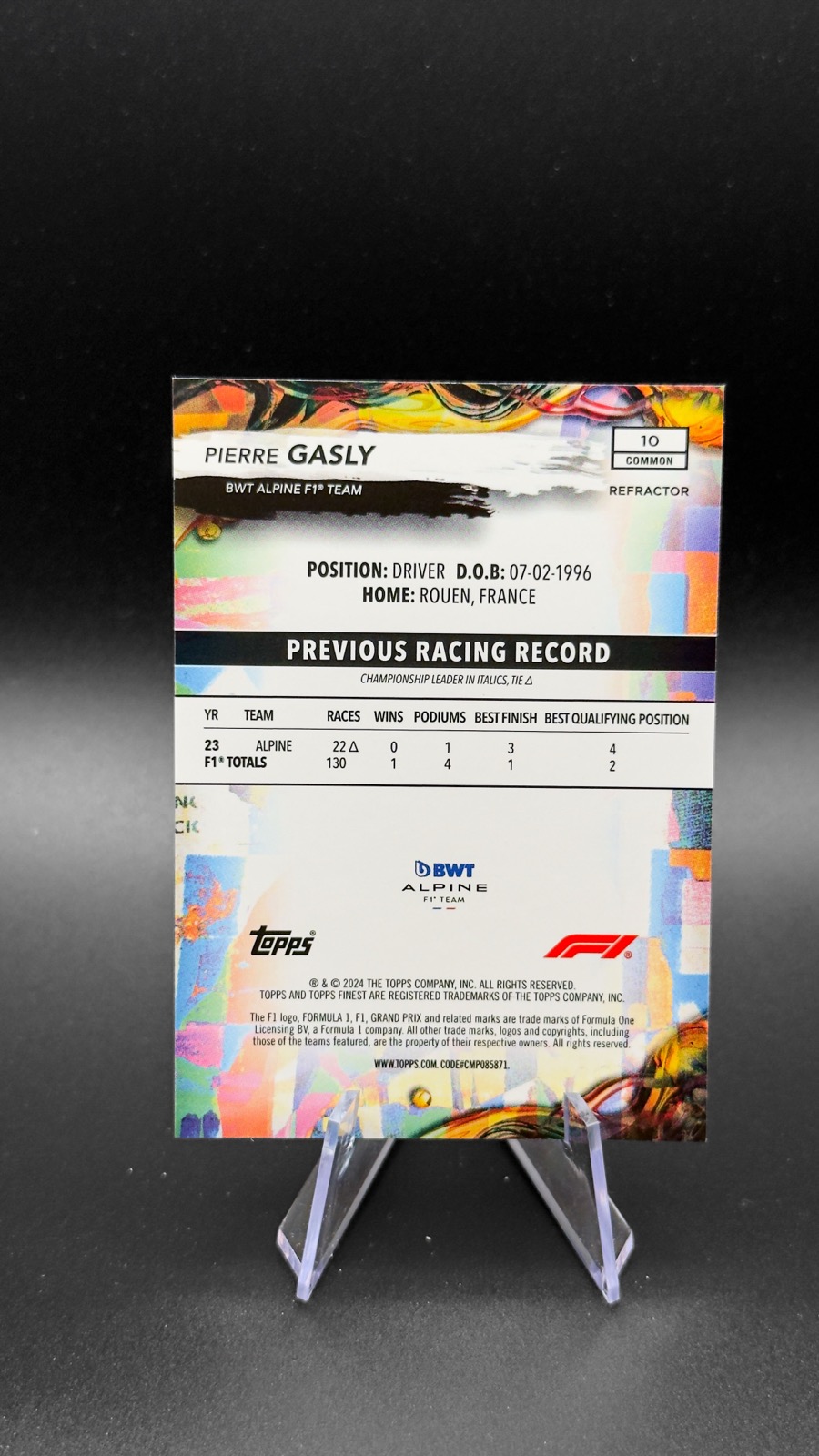 2024 Topps Finest F1 Pierre Gasly #10 Refractor back