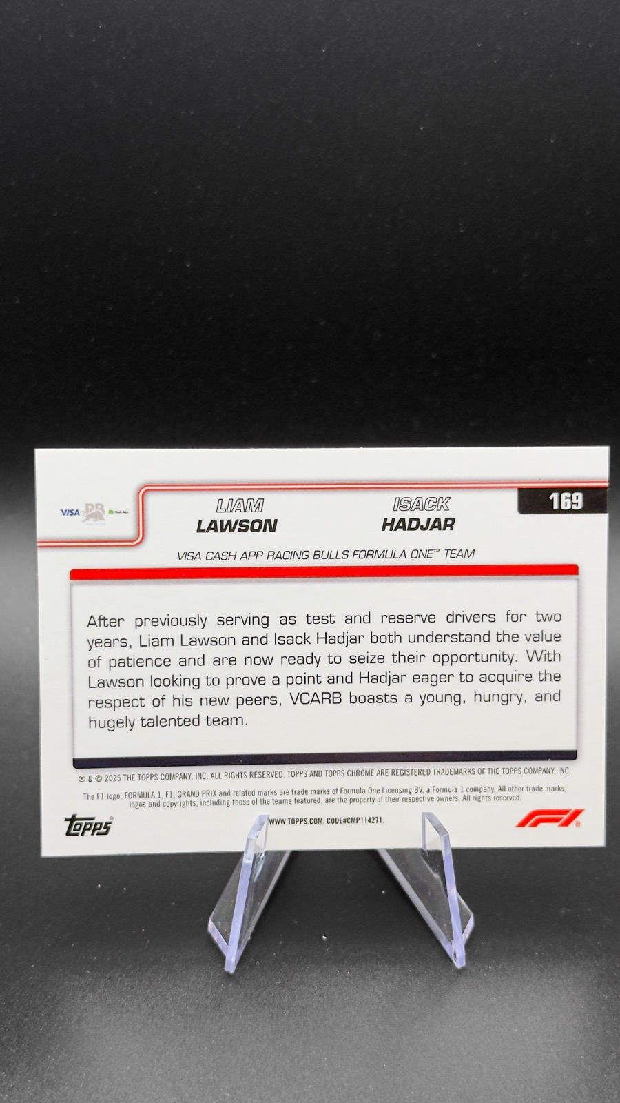 2025 Topps Chrome F1 Liam Lawson / Isack Hadjar #169 Duo, Pink RayWave Ref /250 back