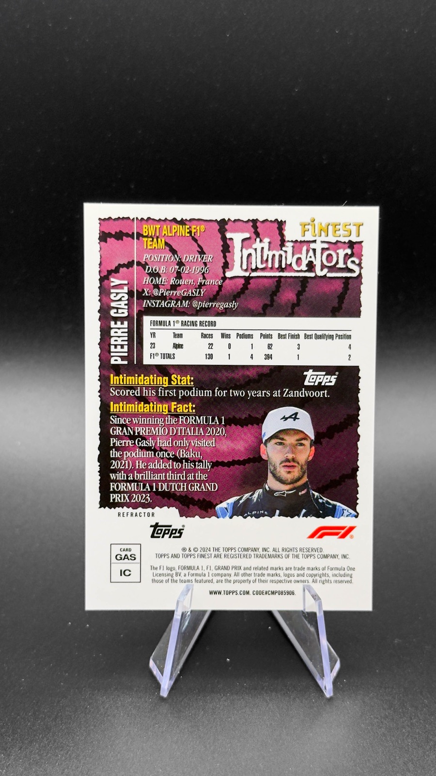 2024 Topps Finest F1 Pierre Gasly #IC-GAS Finest Intimidators back