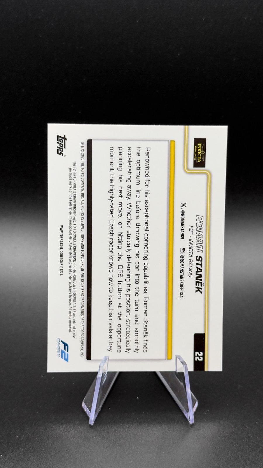 2025 Topps Chrome F1 Roman Stanek #22 F2 Drivers, Gold Sapphire /75 back