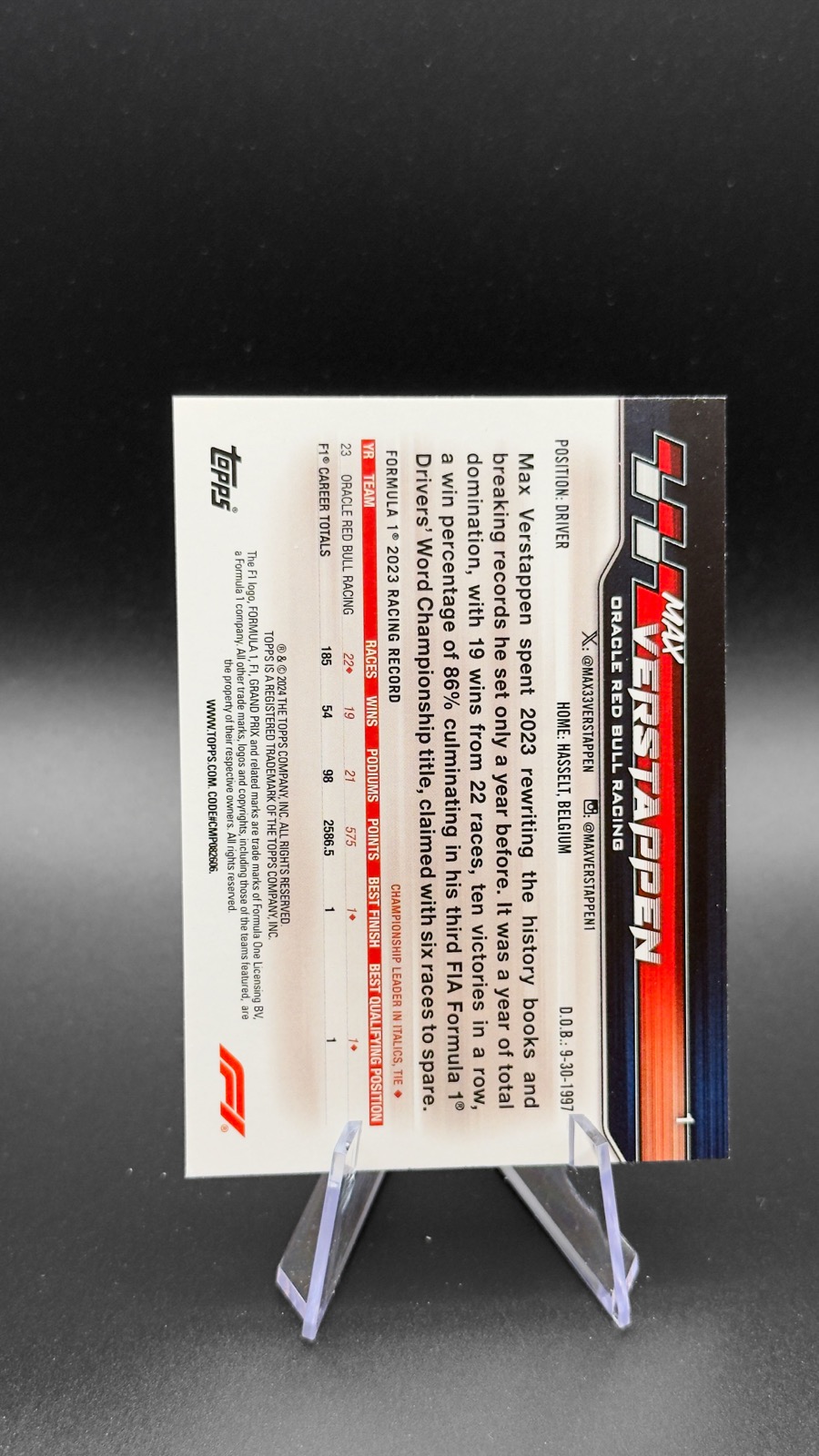 2024 Topps F1 Paddock Pass Max Verstappen #1 Base back