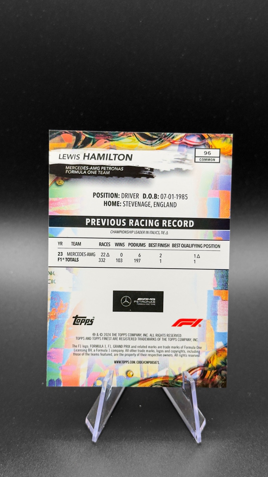 2024 Topps Finest F1 Lewis Hamilton #96 Base back