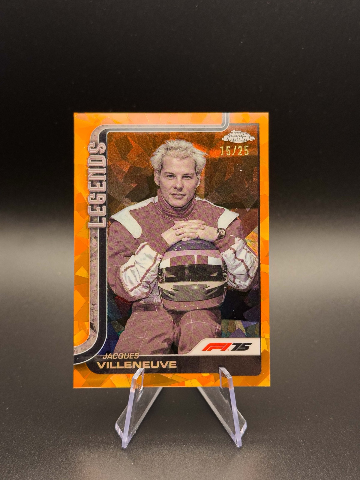 2025 Topps Chrome F1 Jacques Villeneuve #163 Legends, Orange Sapphire /25