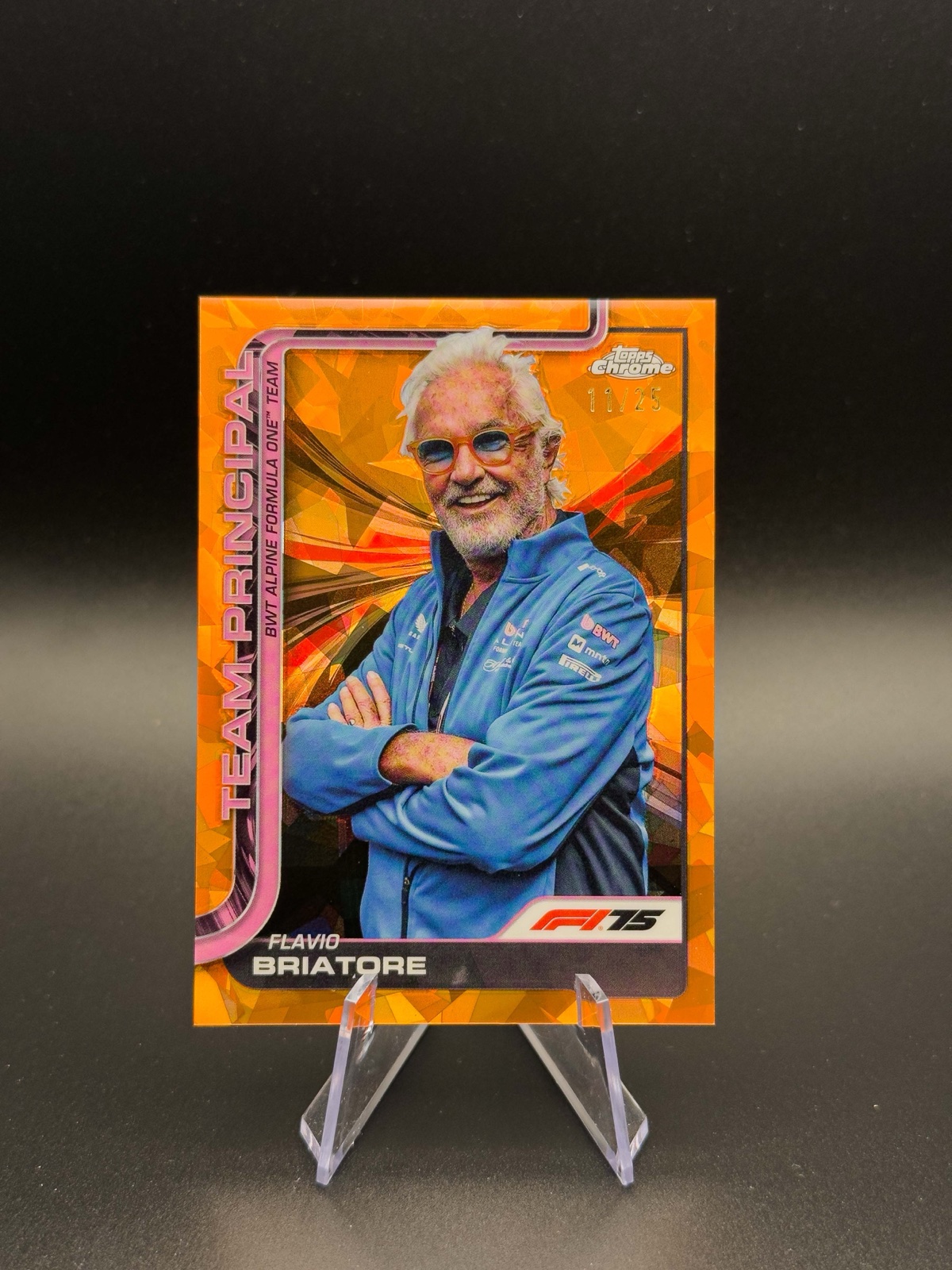 2025 Topps Chrome F1 Flavio Briatore #199 Team Principal, Orange Sapphire /25