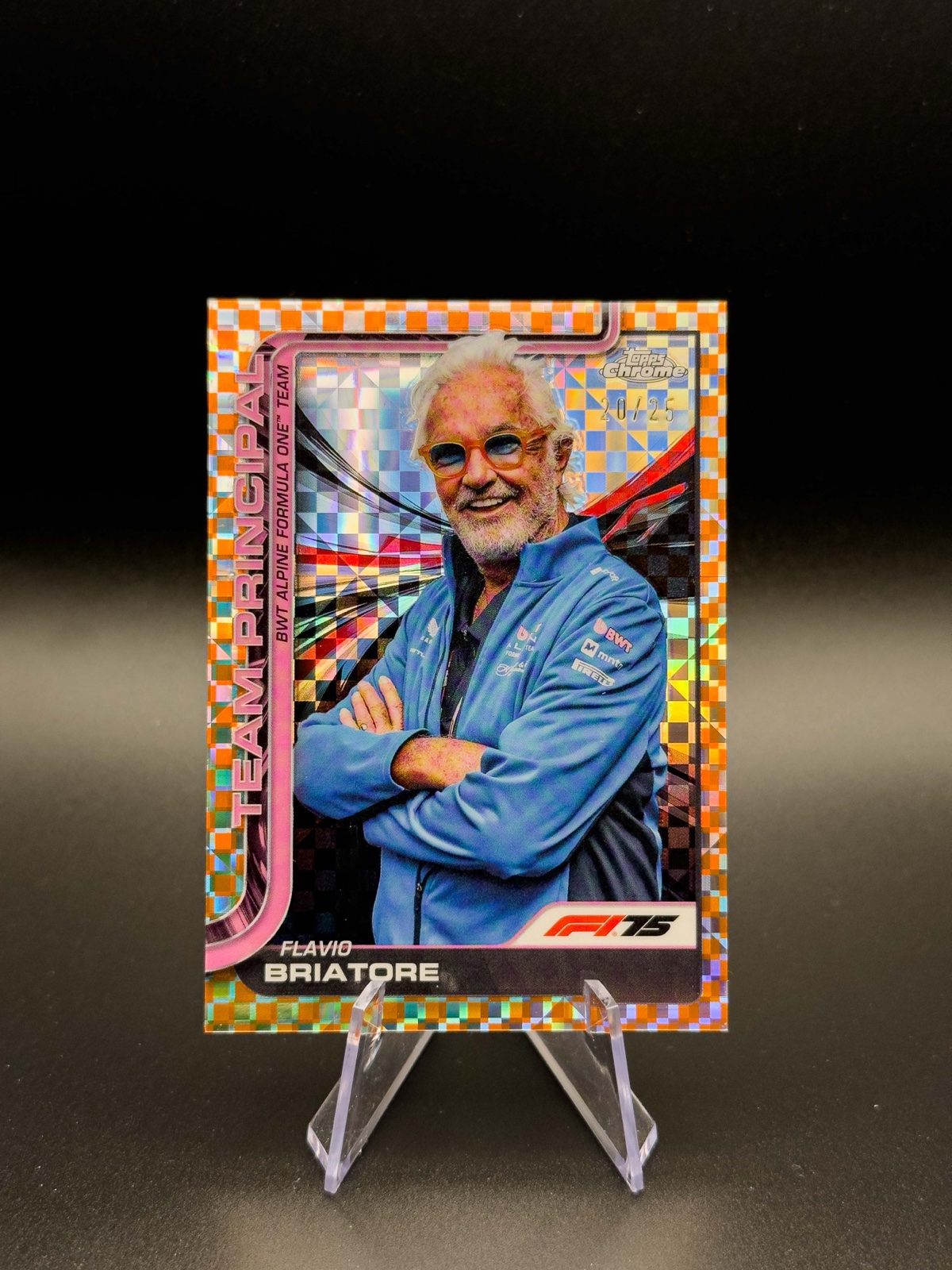 2025 Topps Chrome F1 Flavio Briatore #199 Team Principal, Orange Checker /25
