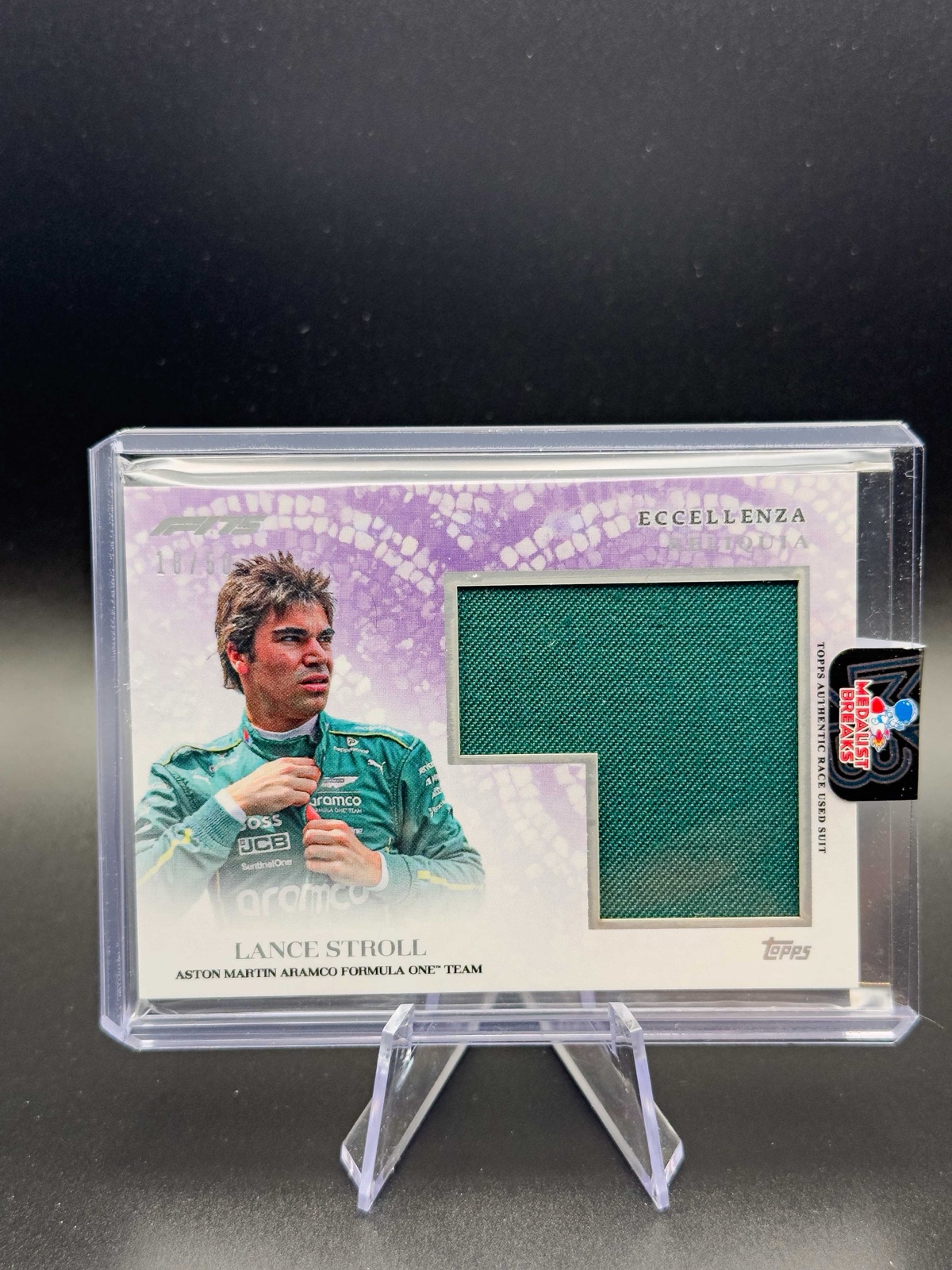 2025 Topps Eccellenza F1 Lance Stroll Reliquia Race-Used Relic, Purple /50