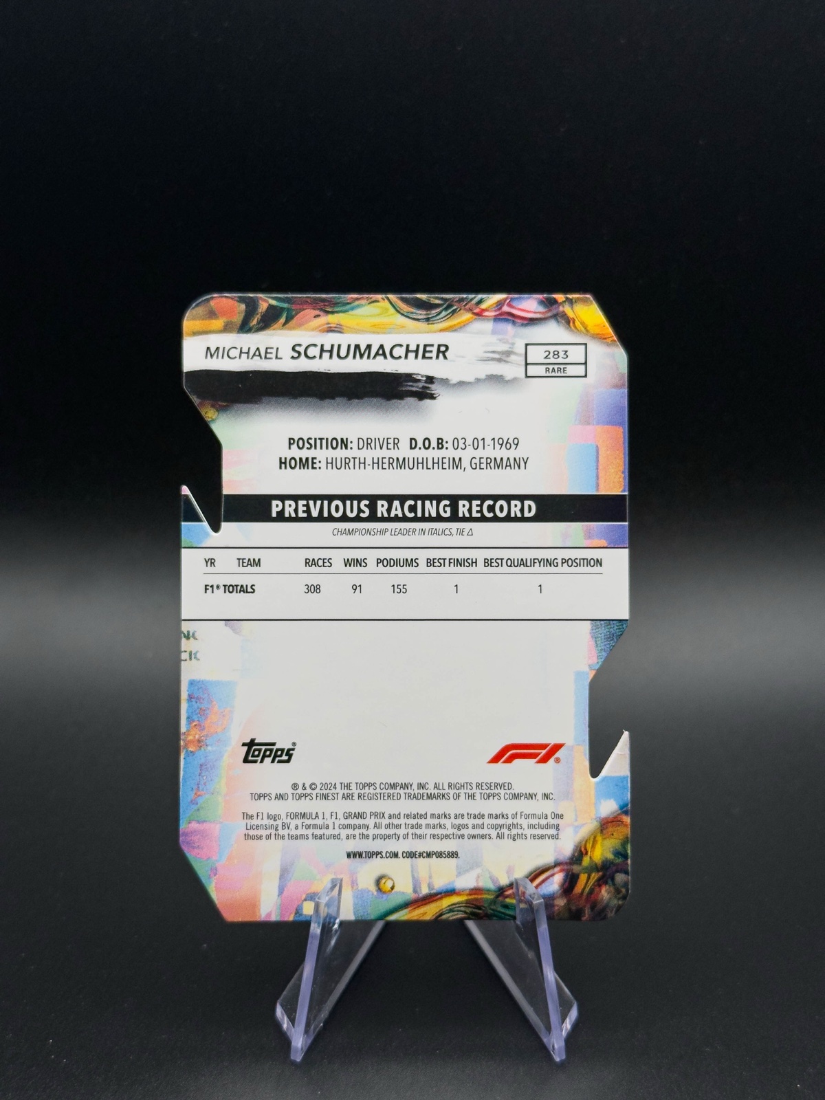 2024 Topps Finest F1 Michael Schumacher #283 Die-Cut Ref, White /40 back