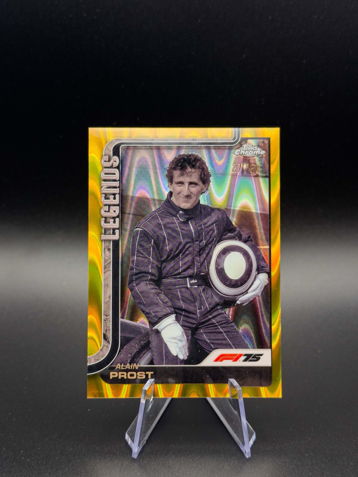 2025 Topps Chrome F1 Alain Prost #149 Legends, Gold RayWave /50