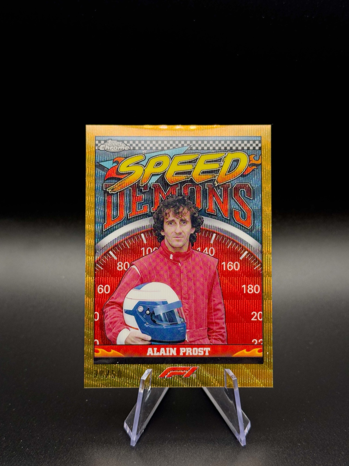 Topps Chrome F1 Alain Prost Speed Demons, Gold Ref /50
