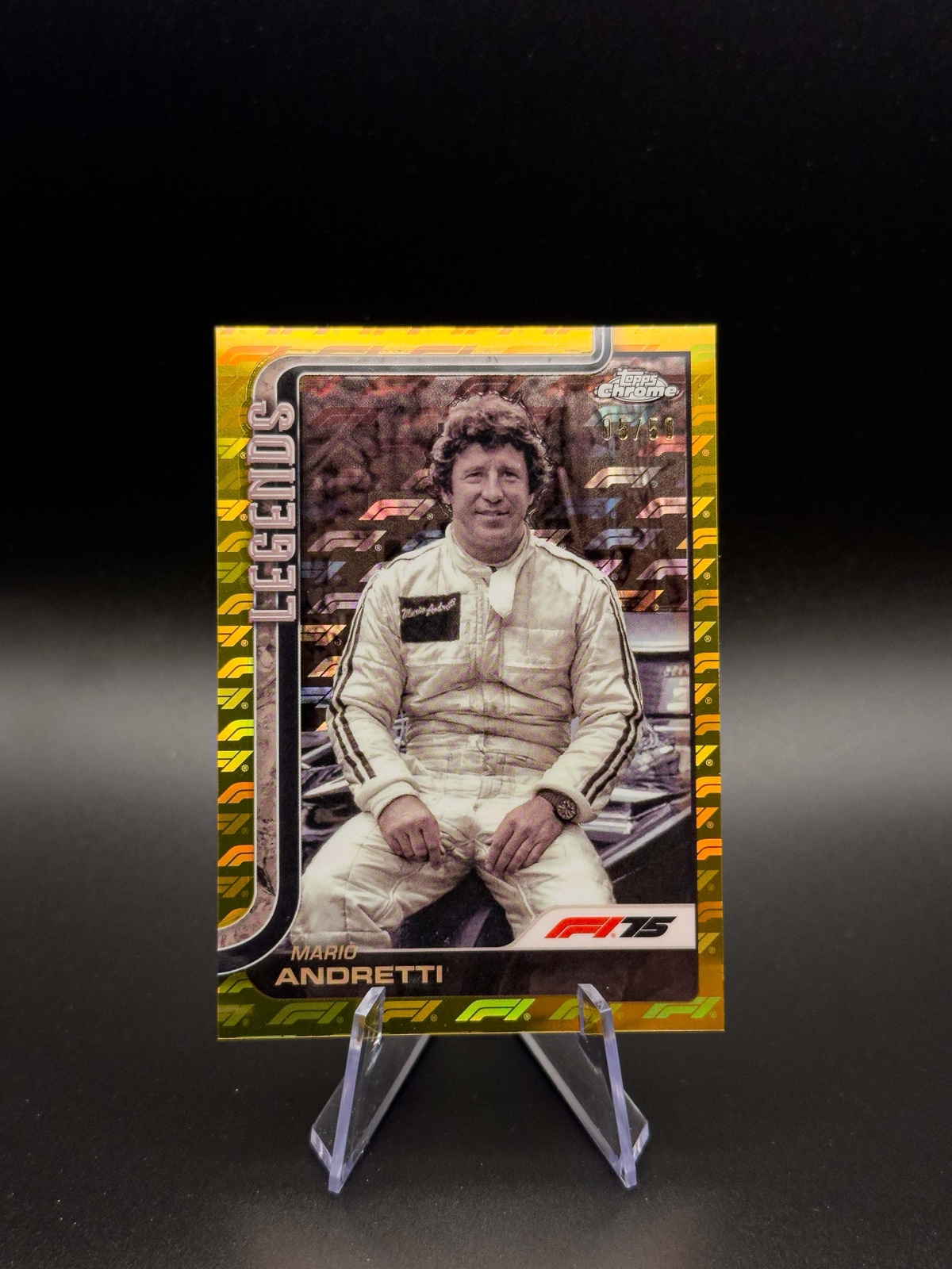 2025 Topps Chrome F1 Mario Andretti #161 Legends, Gold Logofractor /50