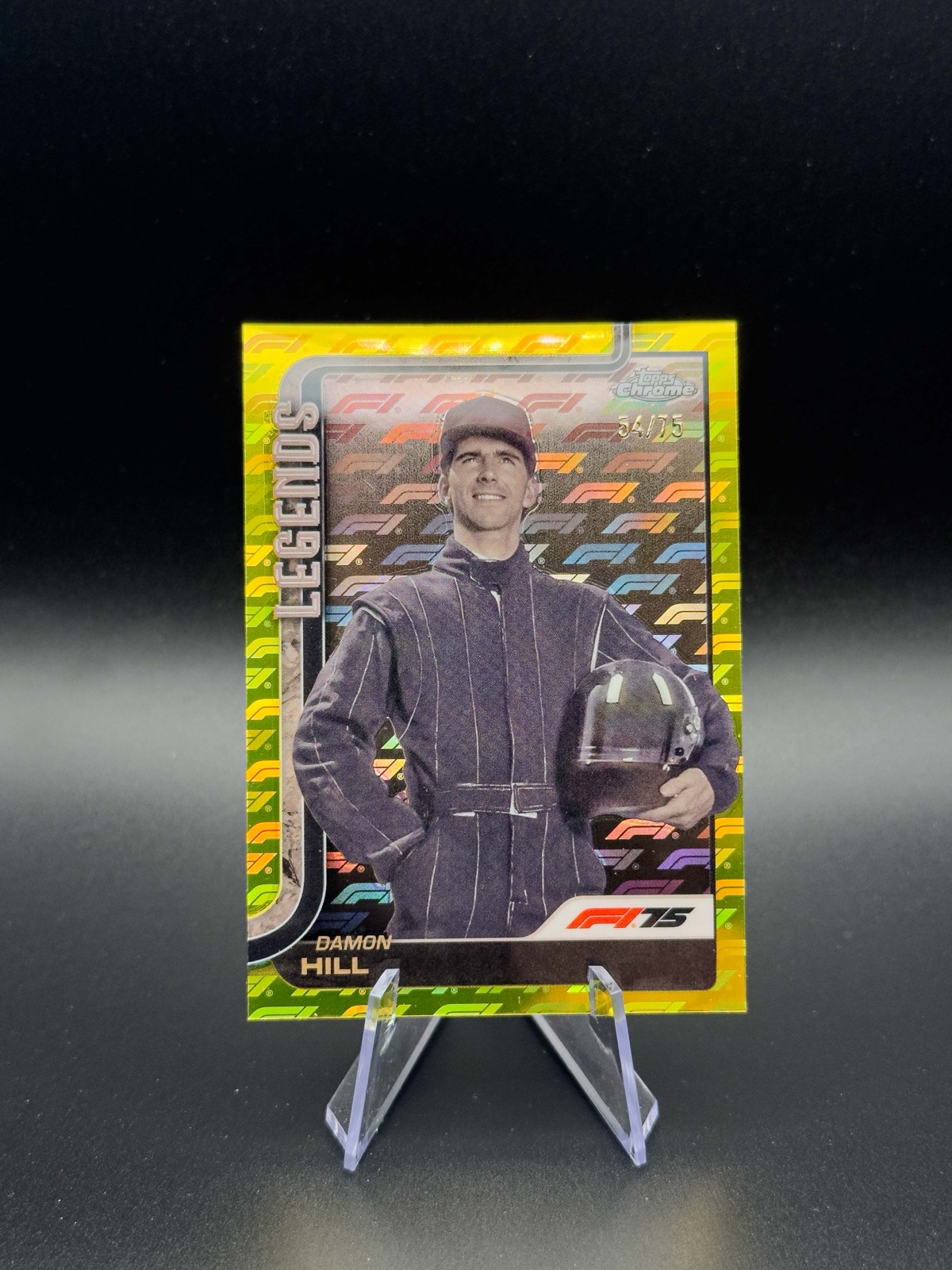 2025 Topps Chrome F1 Damon Hill #150 Legends, Yellow Logofractor /75