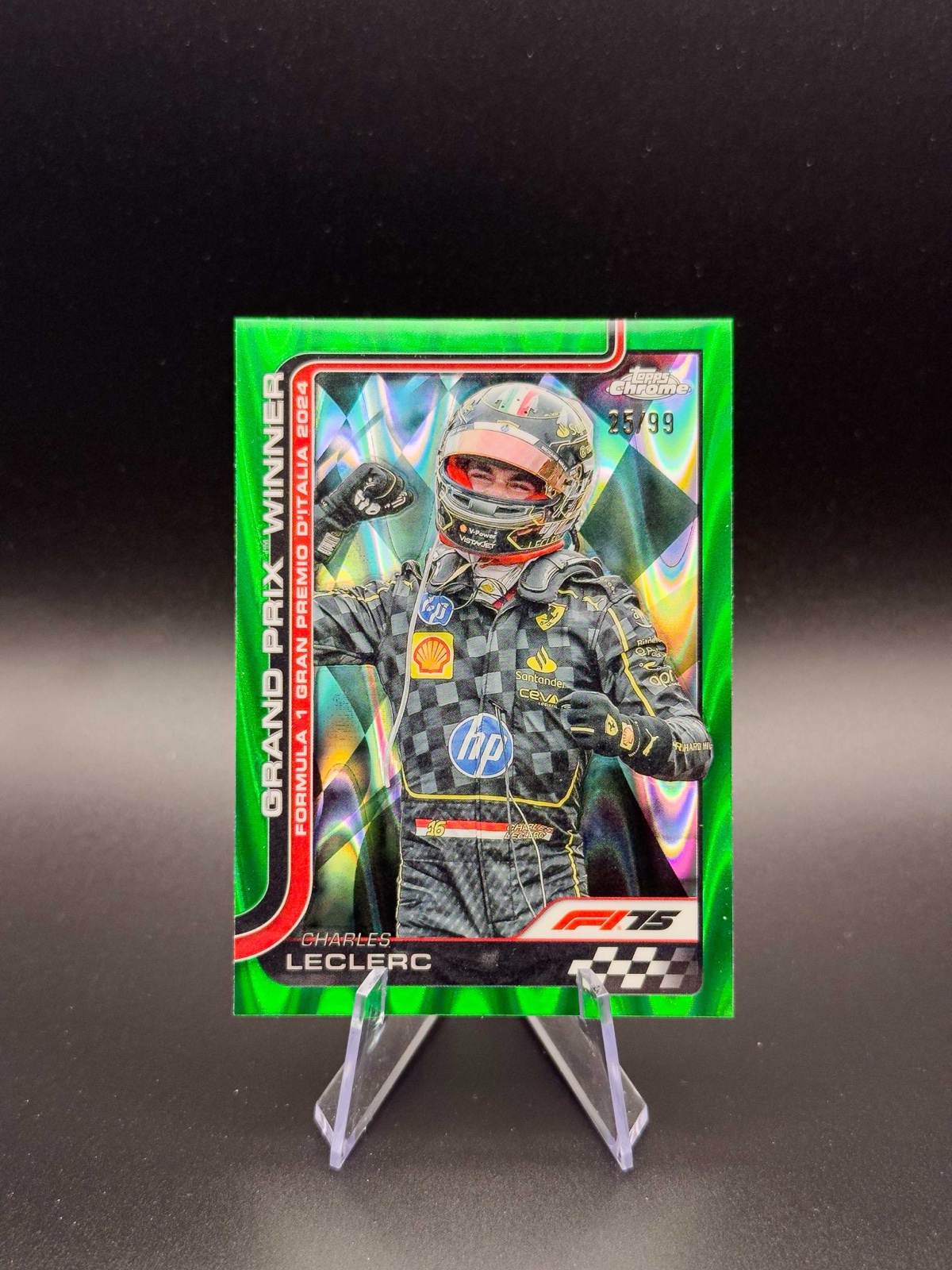 2025 Topps Chrome F1 Charles Leclerc #108 GP Winner, Green RayWave /99