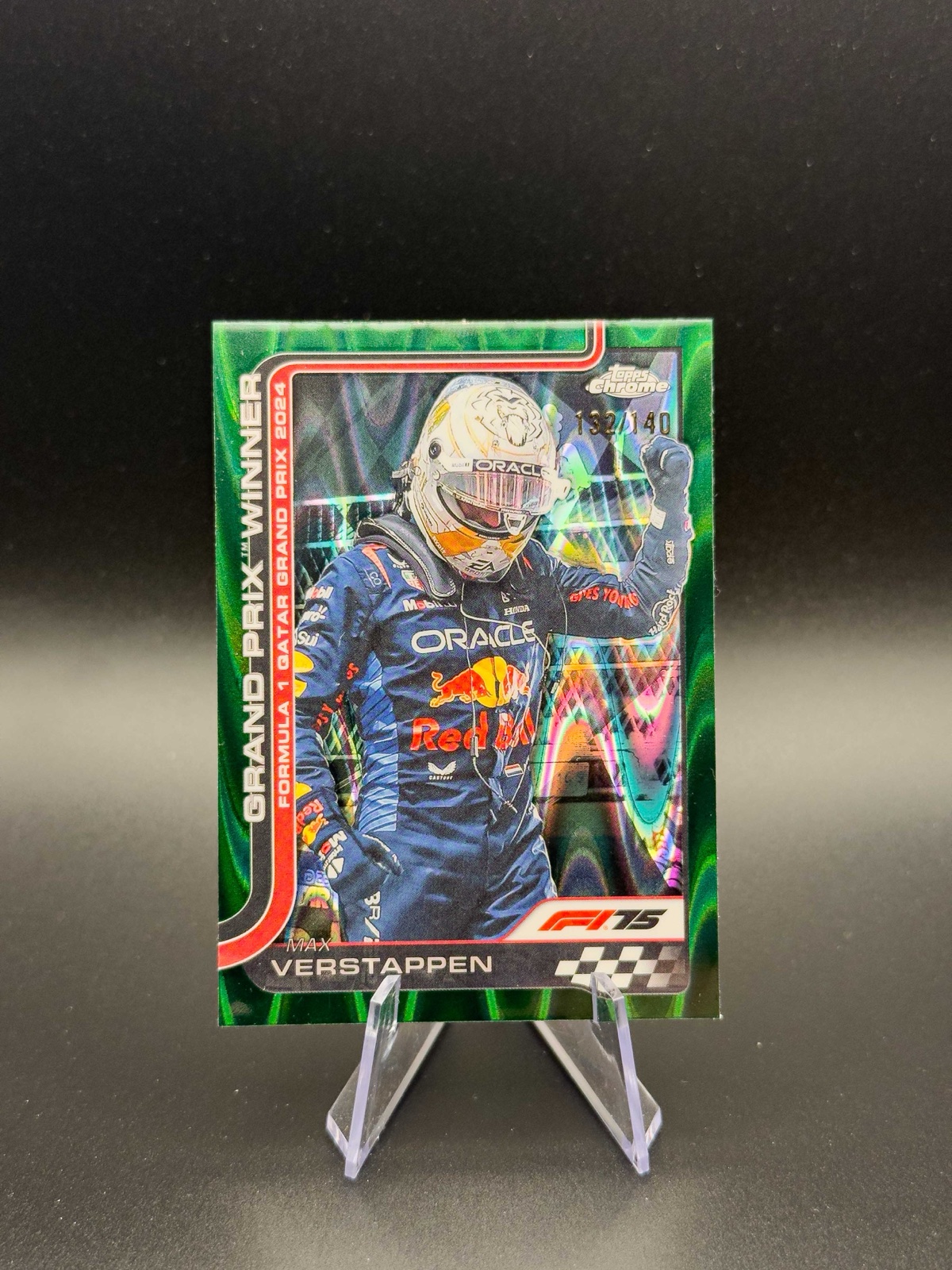 2025 Topps Chrome F1 Max Verstappen #115 GP Winner, Green RayWave /140