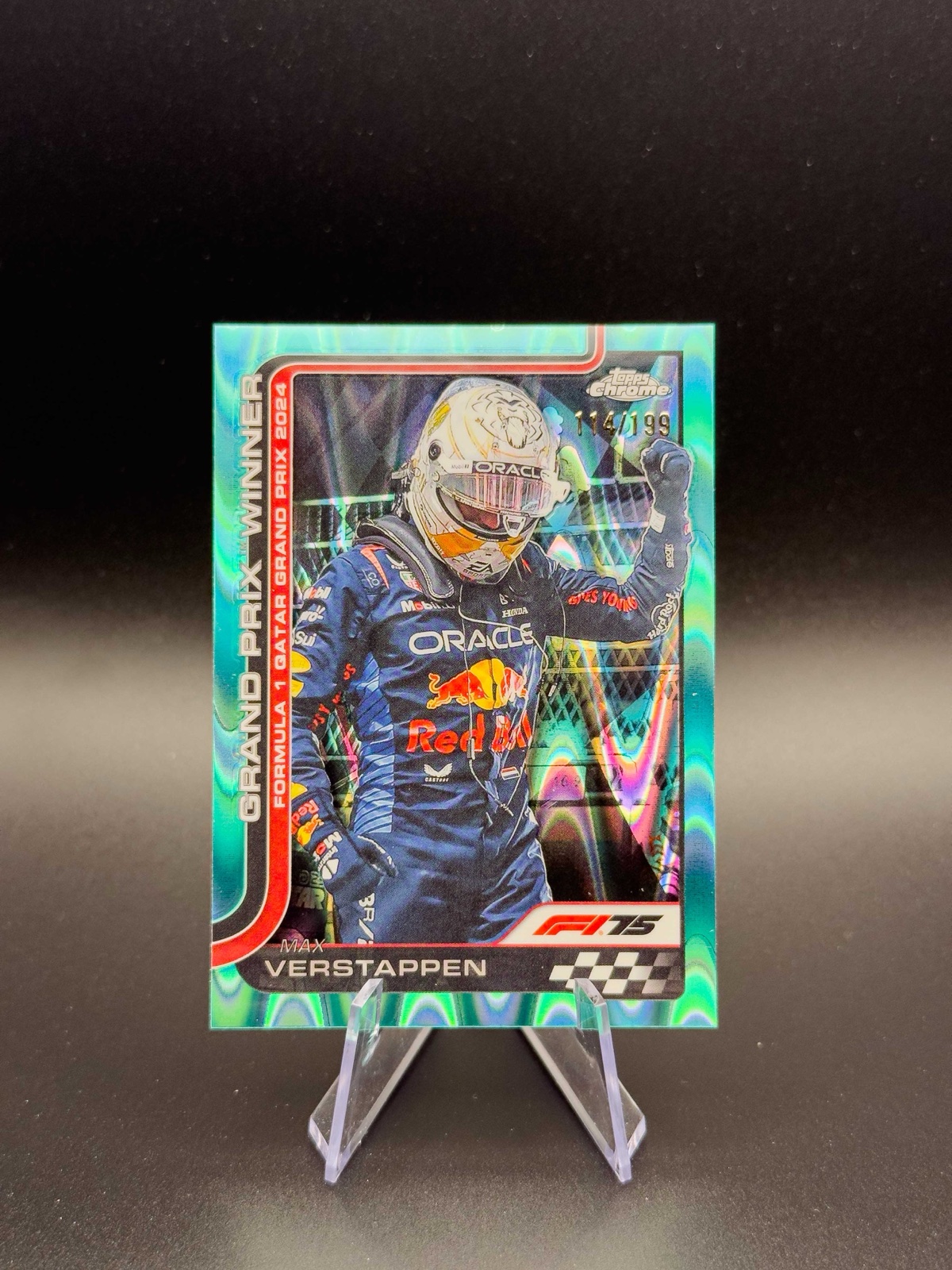 2025 Topps Chrome F1 Max Verstappen #115 GP Winner, Aqua RayWave /199