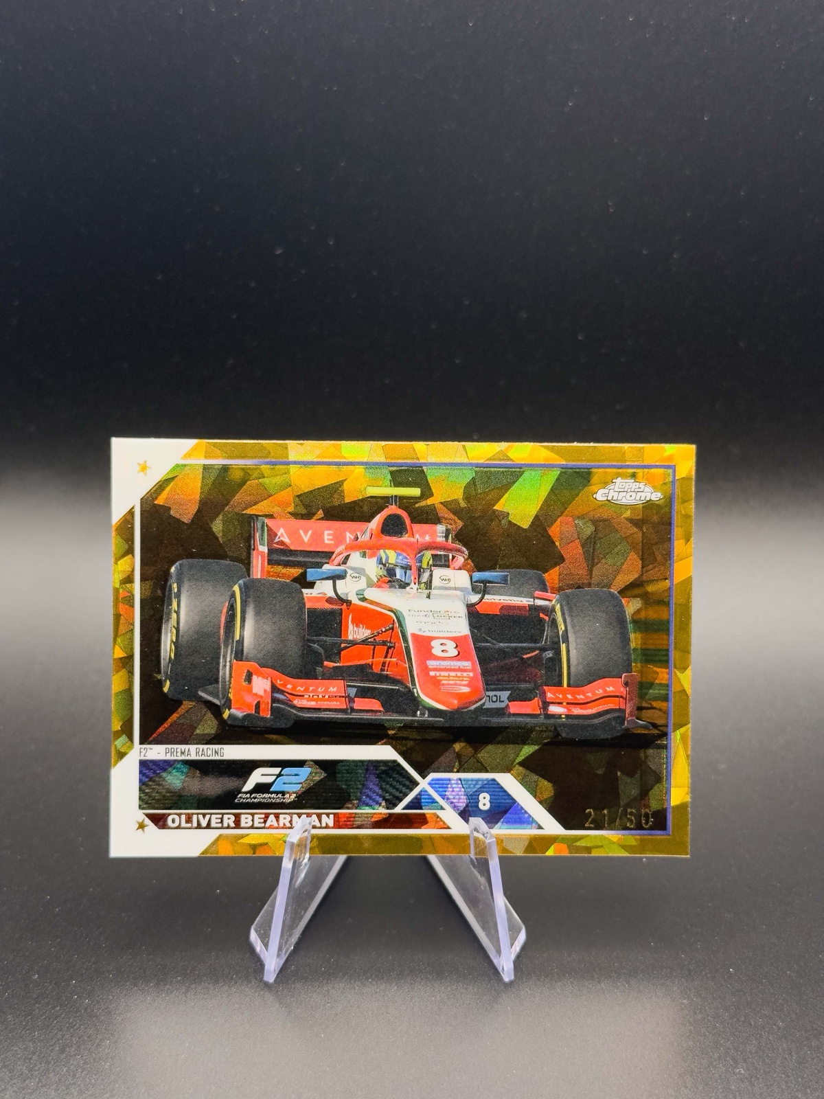2023 Topps Chrome F1 Oliver Bearman #123 F2 Drivers, Gold Sapphire /50