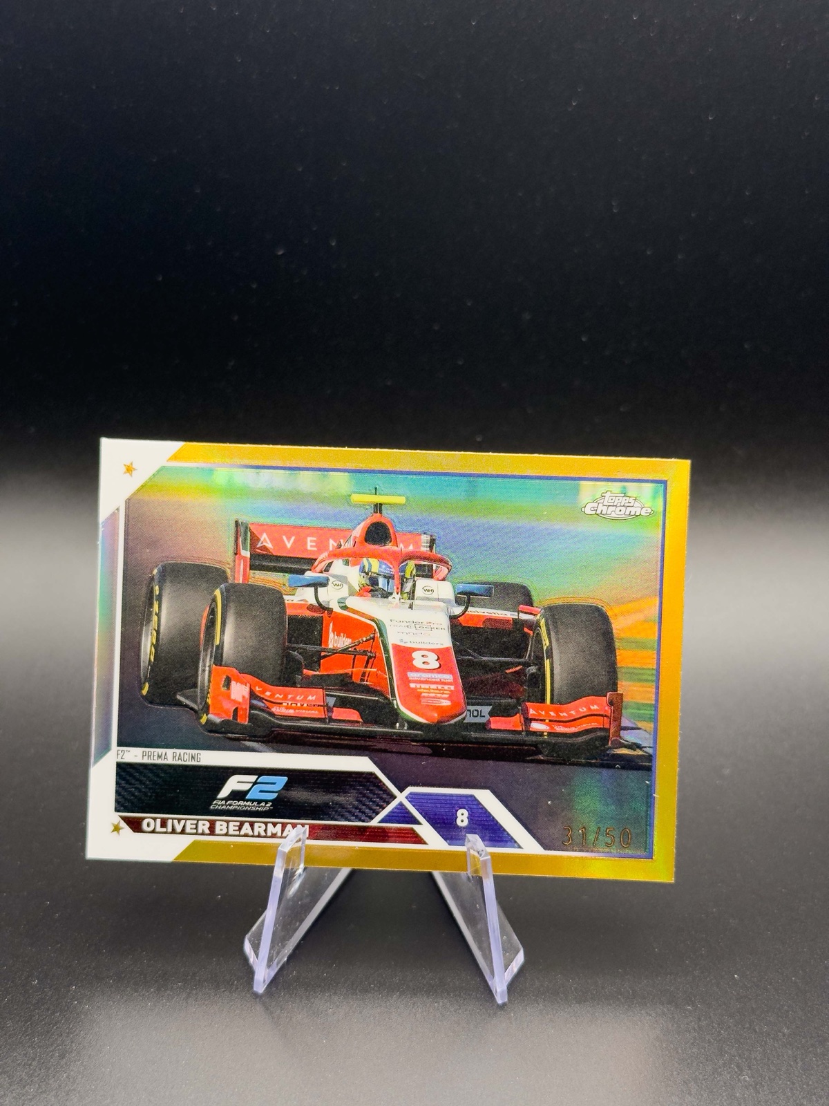 2023 Topps Chrome F1 Oliver Bearman #123 F2 Drivers, Gold Ref /50