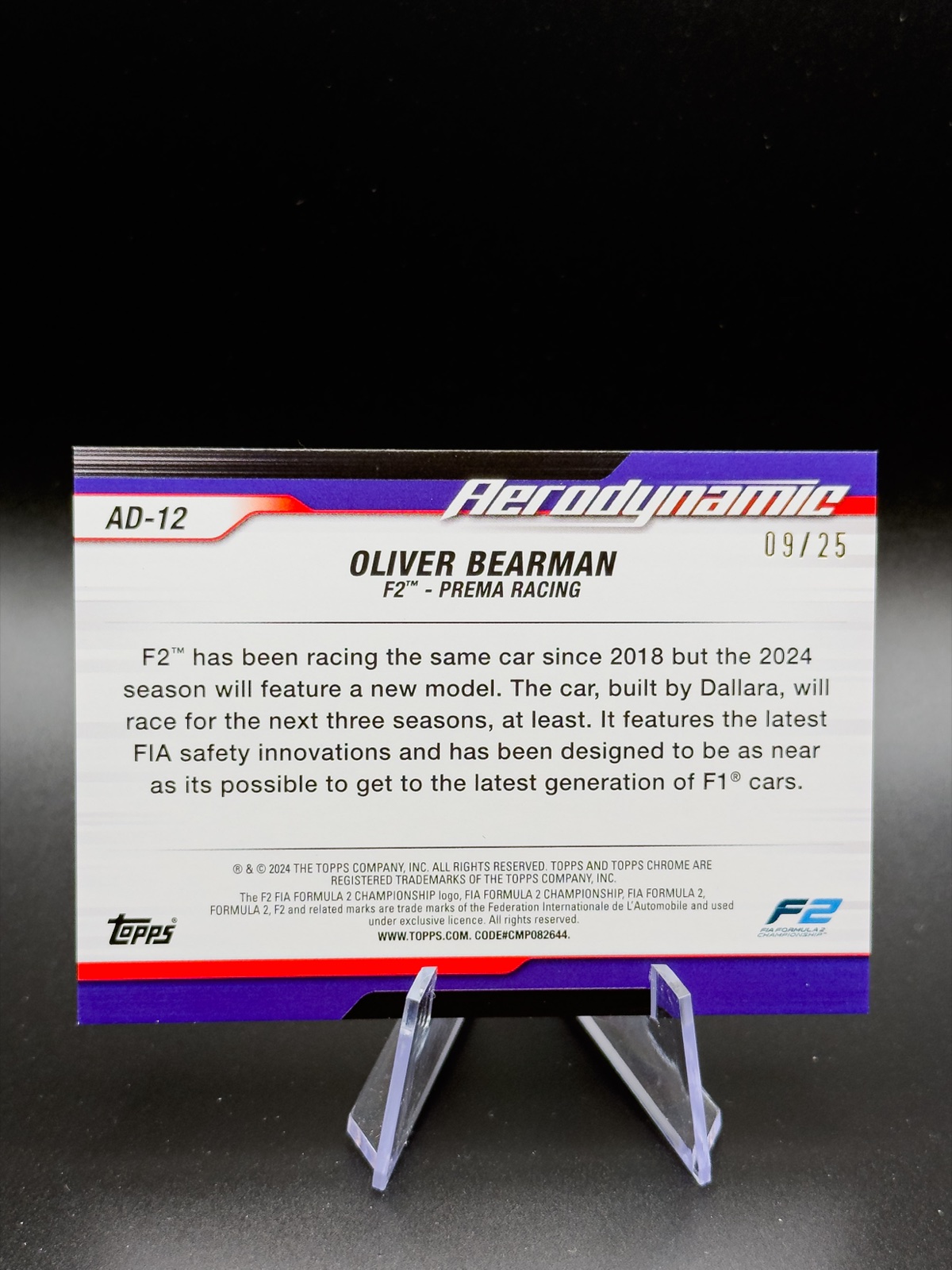 2024 Topps Chrome F1 Oliver Bearman #AD-12 Paddock Pass Aerodynamic /25 back