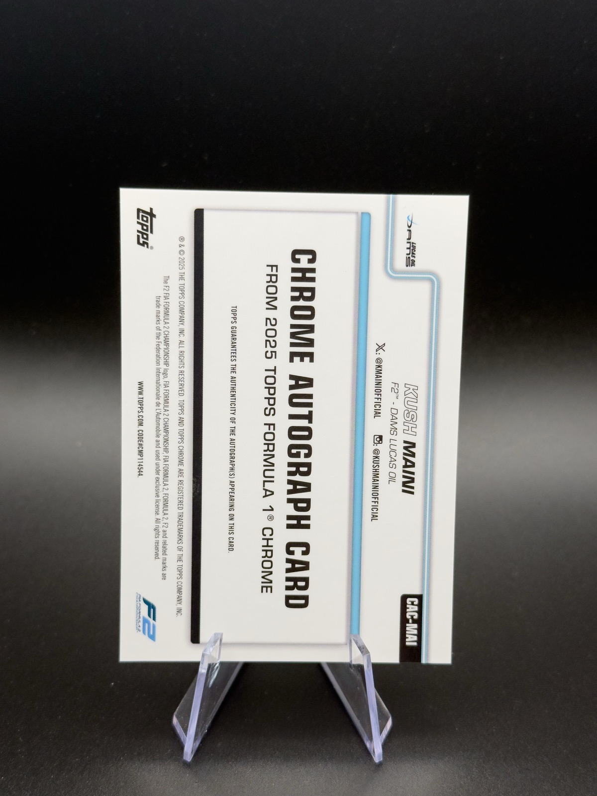 2025 Topps Chrome F1 Kush Maini #CAC-MAI Auto back
